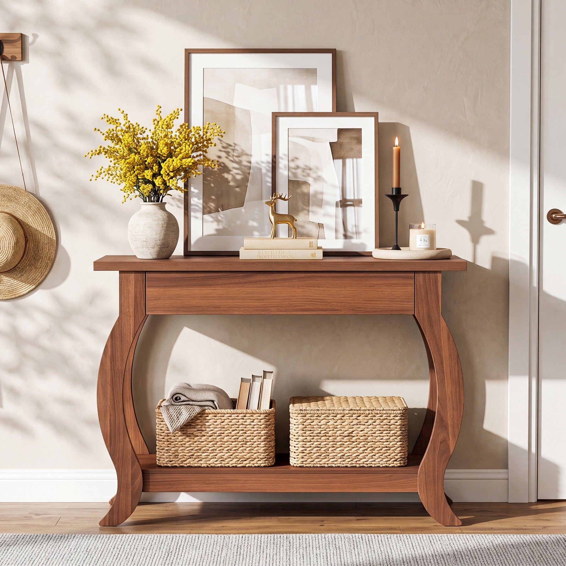 41.3-Inch Narrow Console Table with Drawer, Curved-Leg Hallway Table with Storage