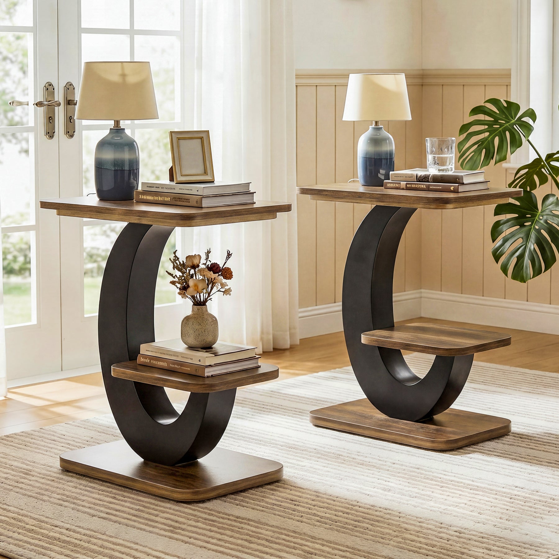 23.6-Inch 2-Tier Narrow End Table with Storage Shelf, Industrial Side Table Nightstand for Living Room