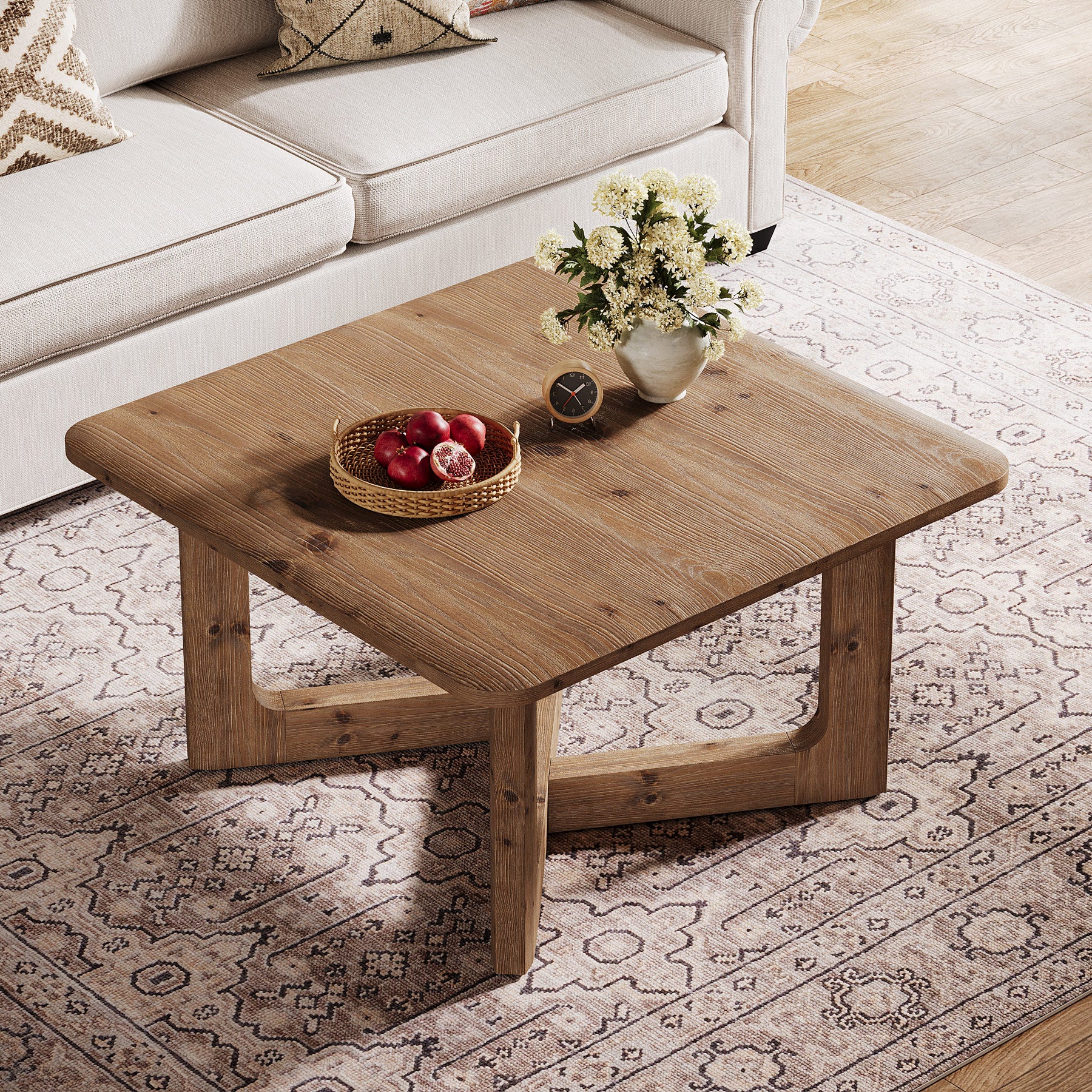 Tribesigns 31.5 Inch Square Solid Wood Coffee Table, Farmhouse Living Room Table with Sturdy Base