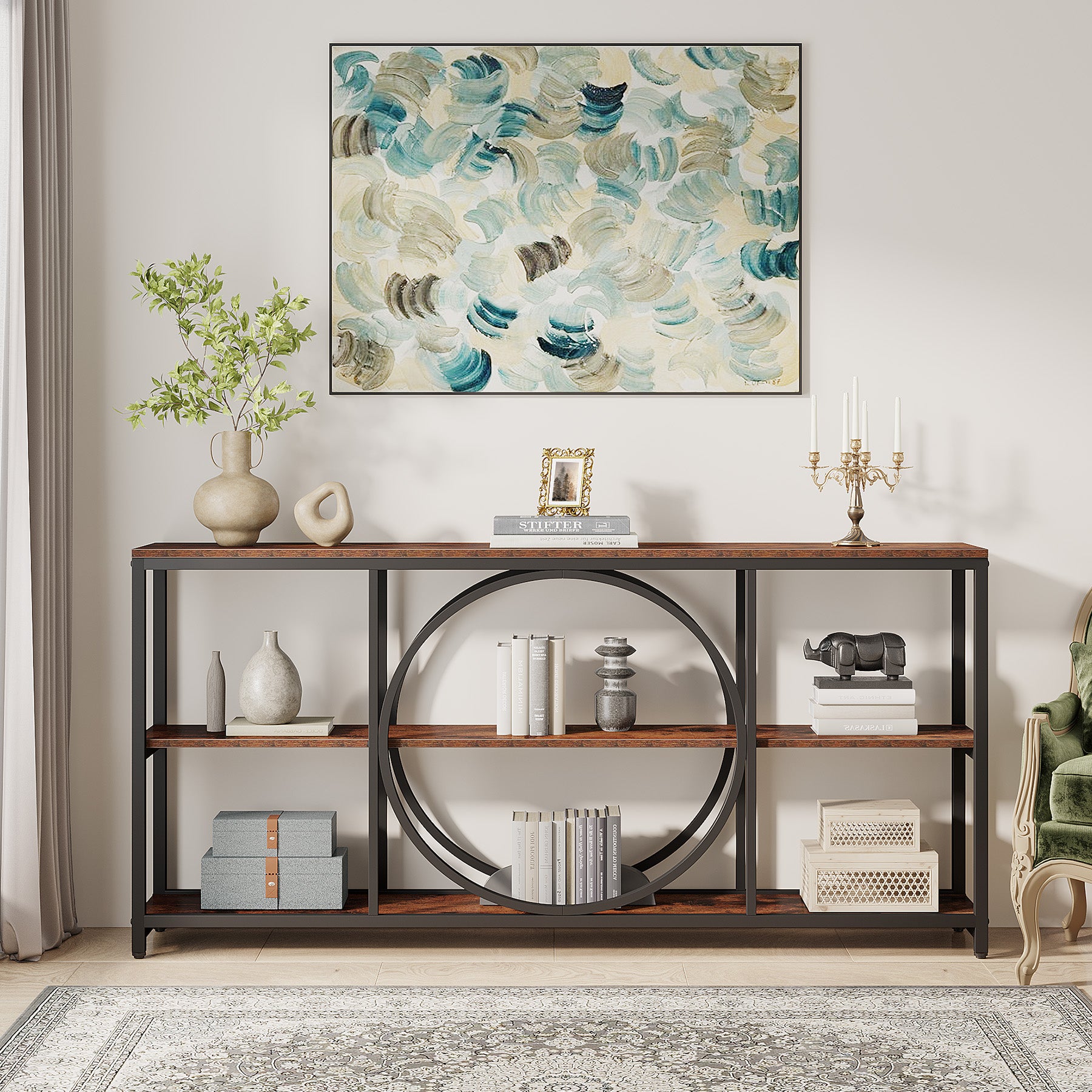 Tribesigns 70.9 Inch Extra Long Console Table, 3-Tier Narrow Sofa Table with Industrial Metal Frame for Entryway