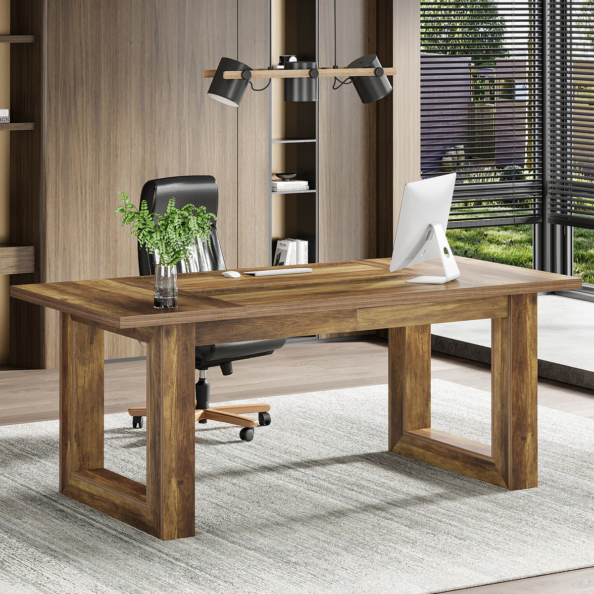 63 Inch Executive Desk with Spacious Worktop, Modern Home Office Desk for Workspace and Studio