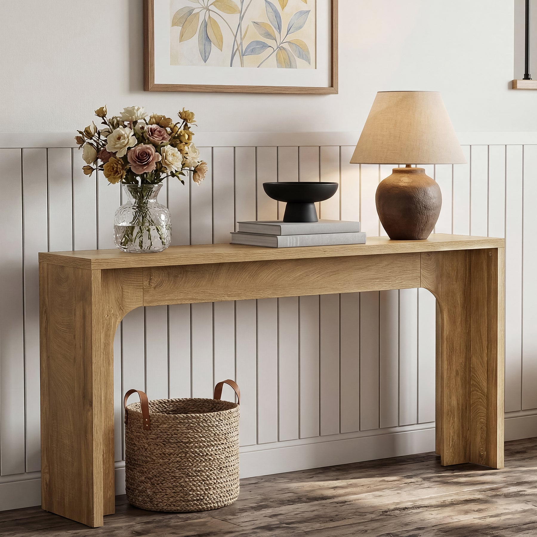 63-Inch Narrow Console Table, Minimalist Wood Entryway Table with Sturdy Base