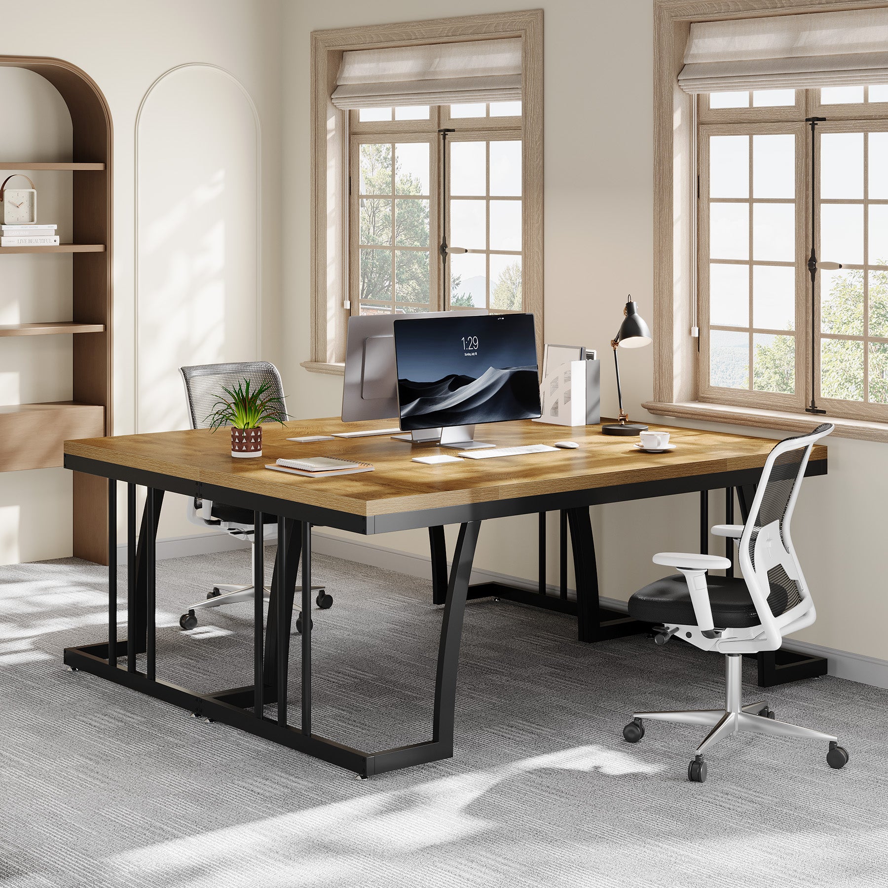 63-Inch Executive Desk with Deep Worktop and Metal Frame, Large Industrial Computer Desk for Home Office