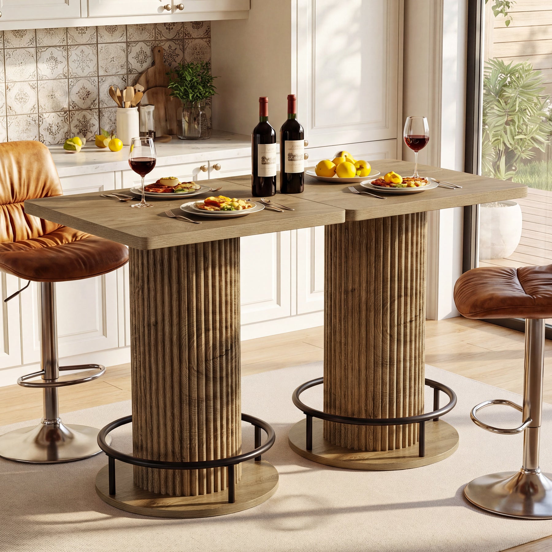 Tribesigns 39-Inch Square Bar Table, Wooden Bistro Table with Footrest for Kitchen and Cafe