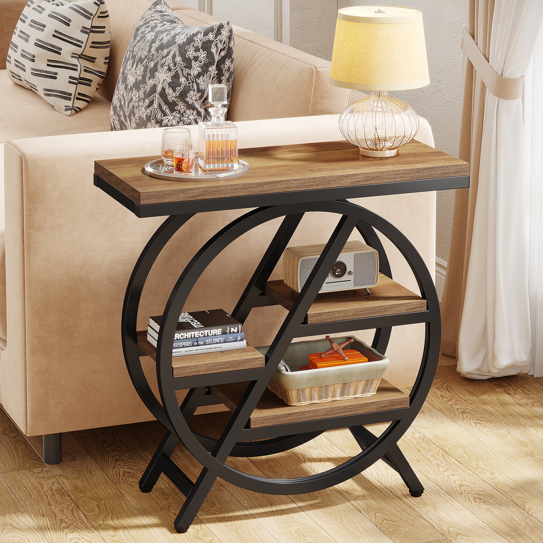 4-Tier End Table, Small Side Table Snack Table with Storage Shelves