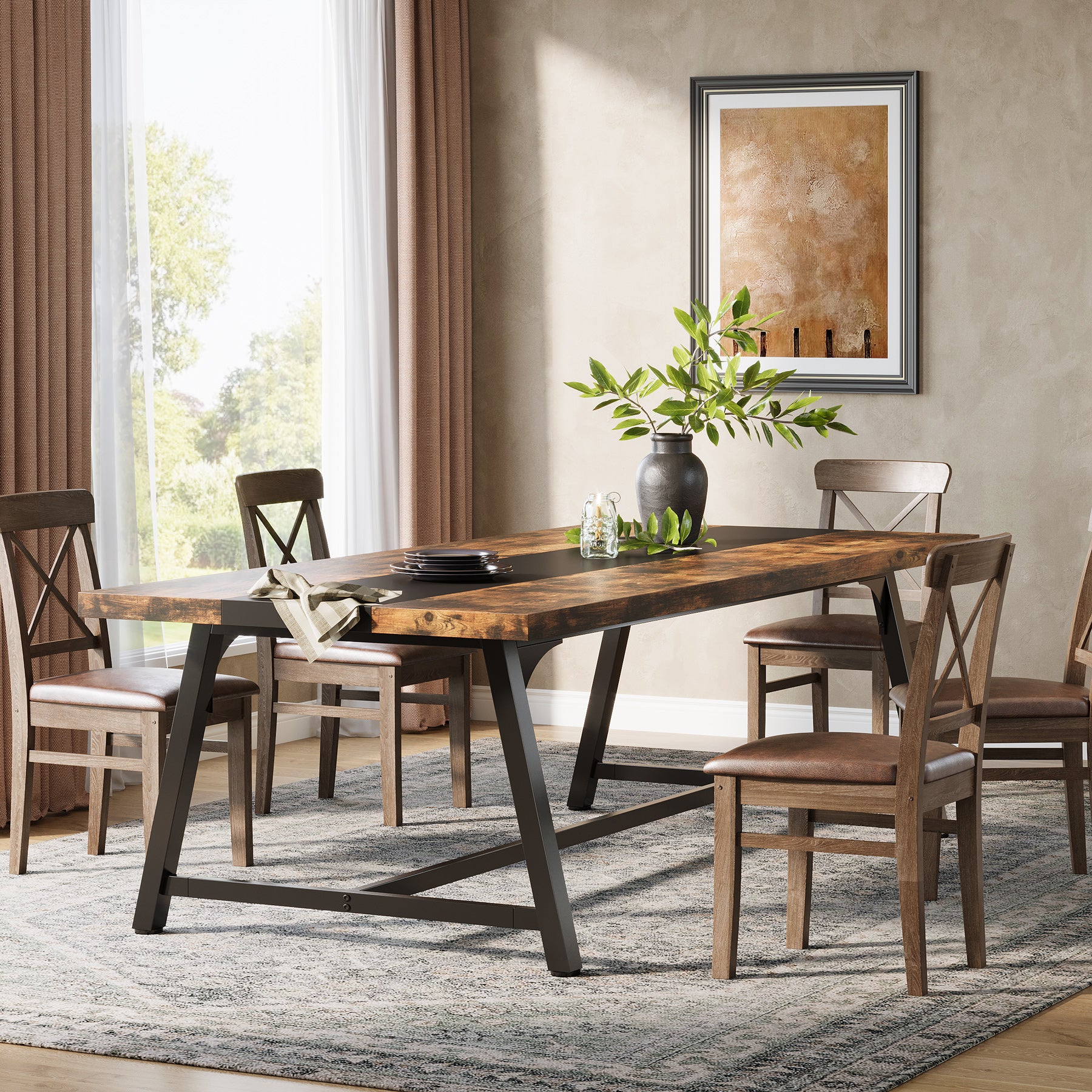 70.9-Inch Dining Table for 6-8 with Thick Top, Industrial Kitchen Table with Metal Frame