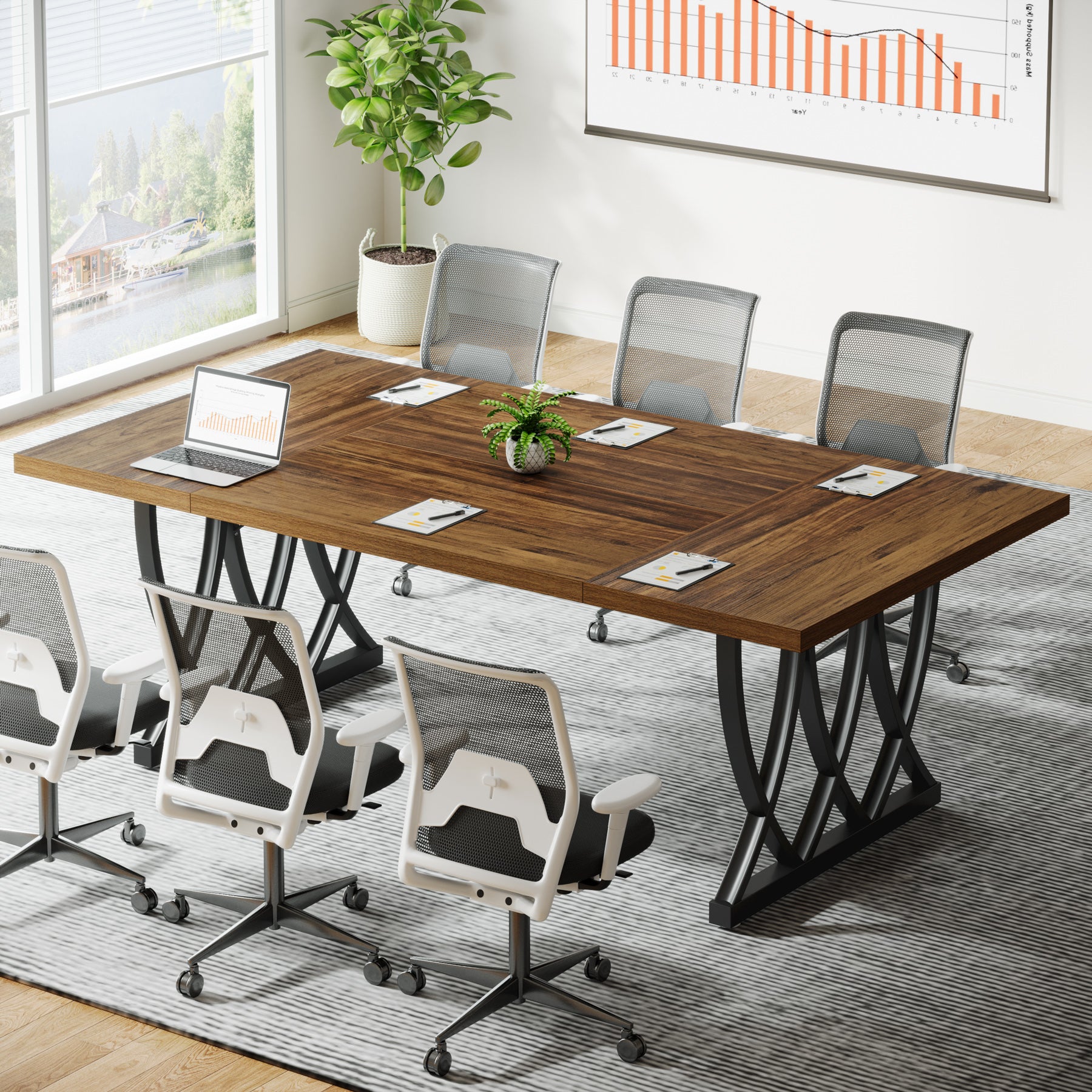 Tribesigns 70.86-Inch Conference Table for 6-8 People, Rectangular Meeting Table with Curved Metal Support for Conference Room and Home Office