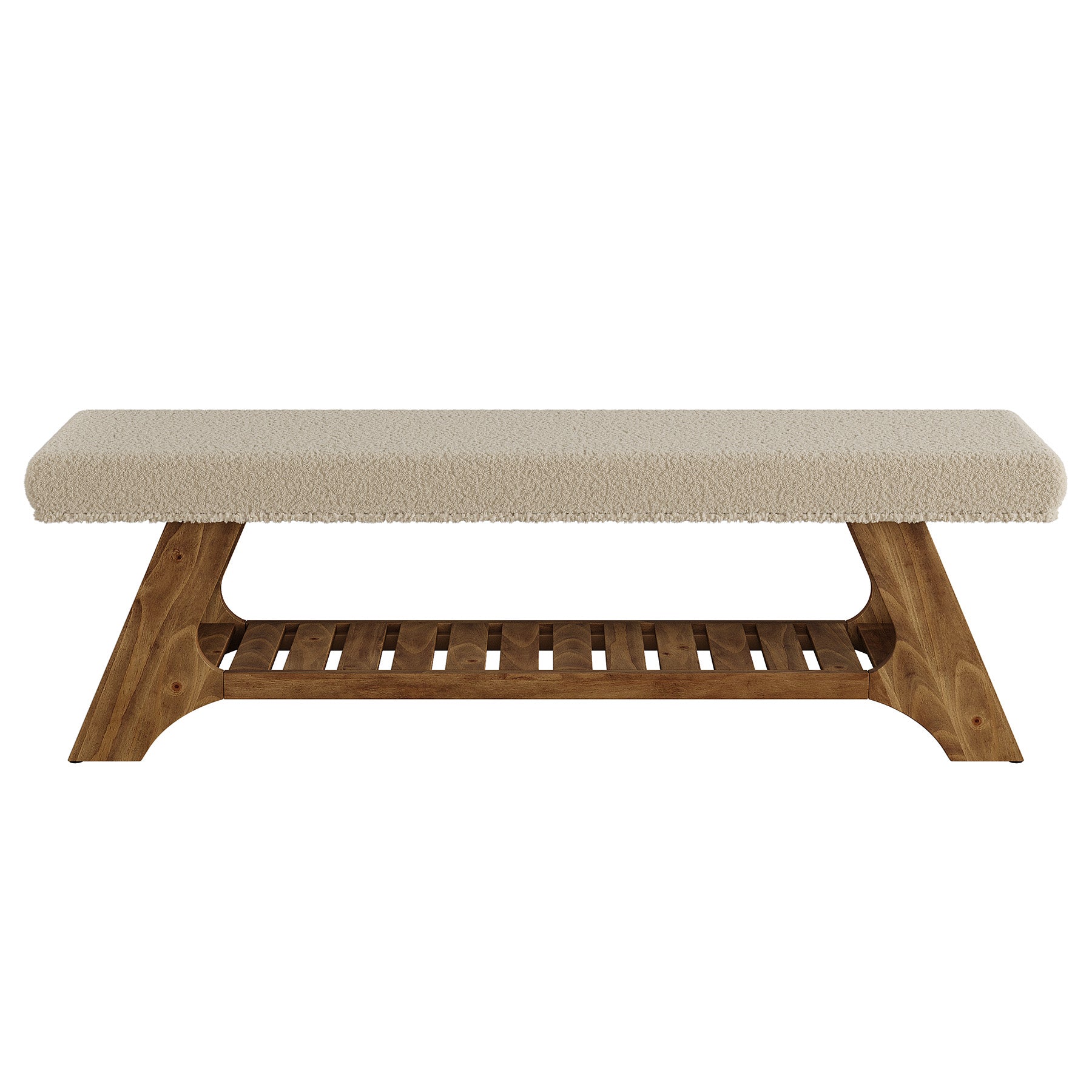 55" Solid Wood Storage Bench with Cushion, Upholstered Entryway Shoe Bench