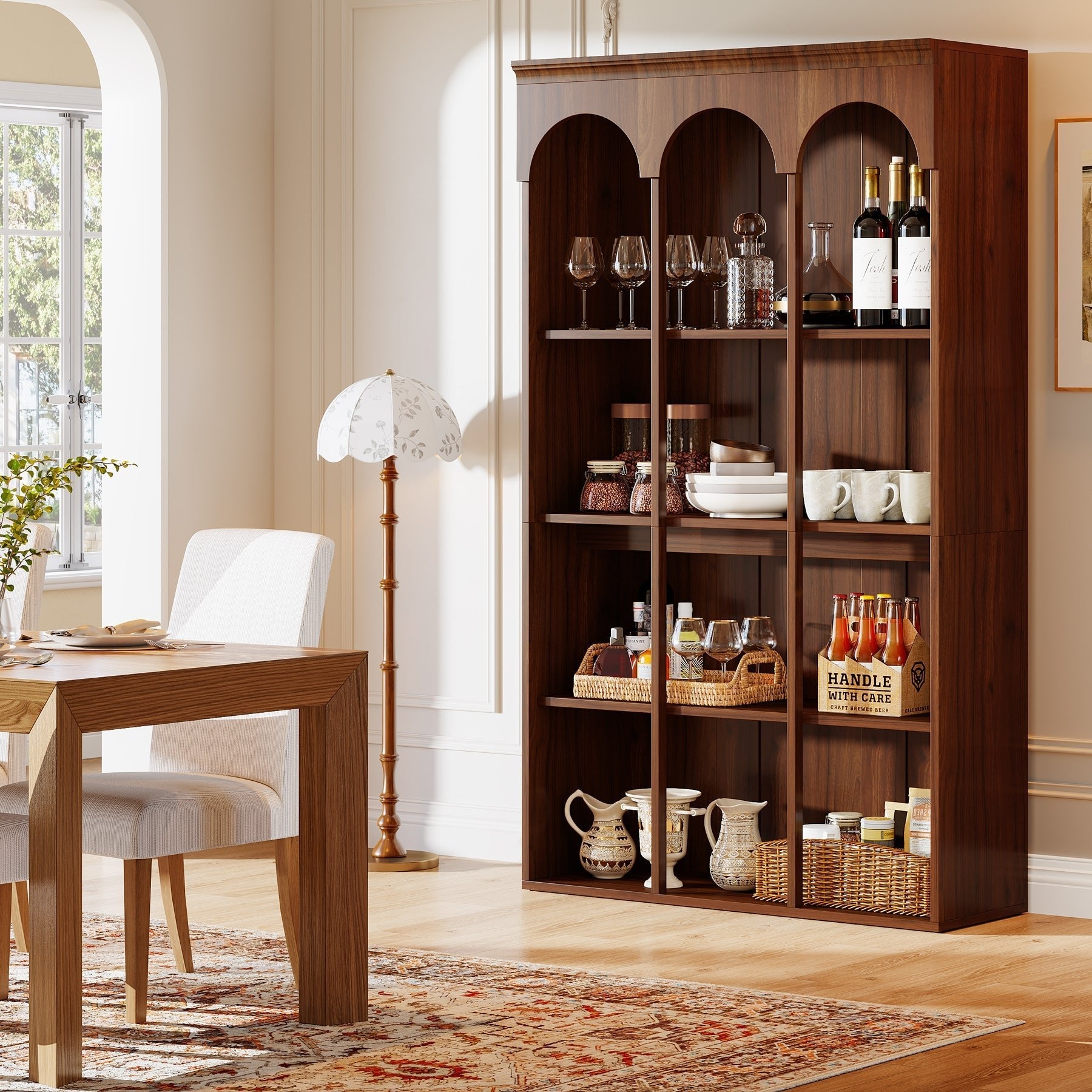 71-Inch Tall Arched Bookshelf with 5-Tier Open Display Shelves, Freestanding Bookcase for Office