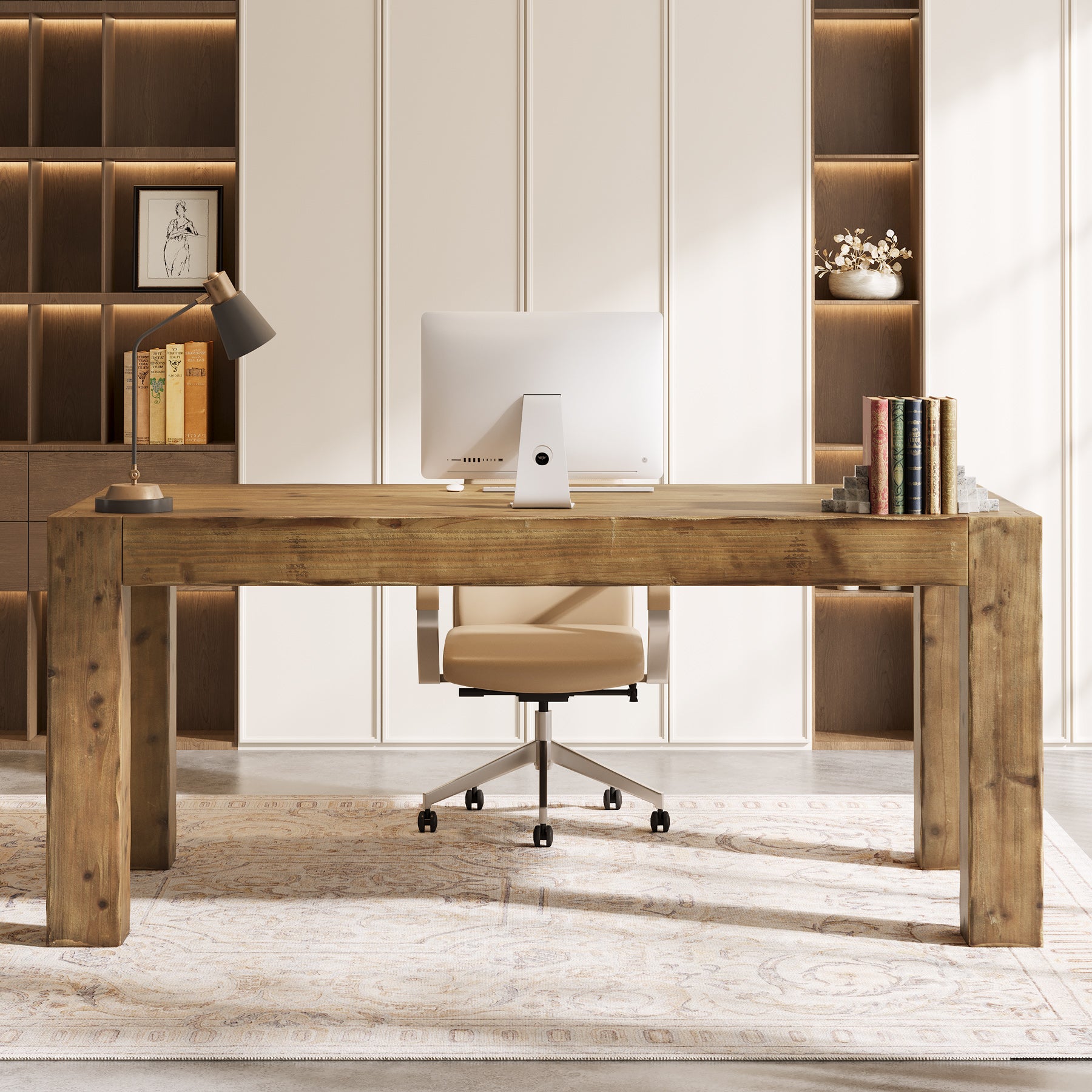 Tribesigns 63" Solid Wood Executive Desk, Rustic Computer Desk for Home Office (Only Table)