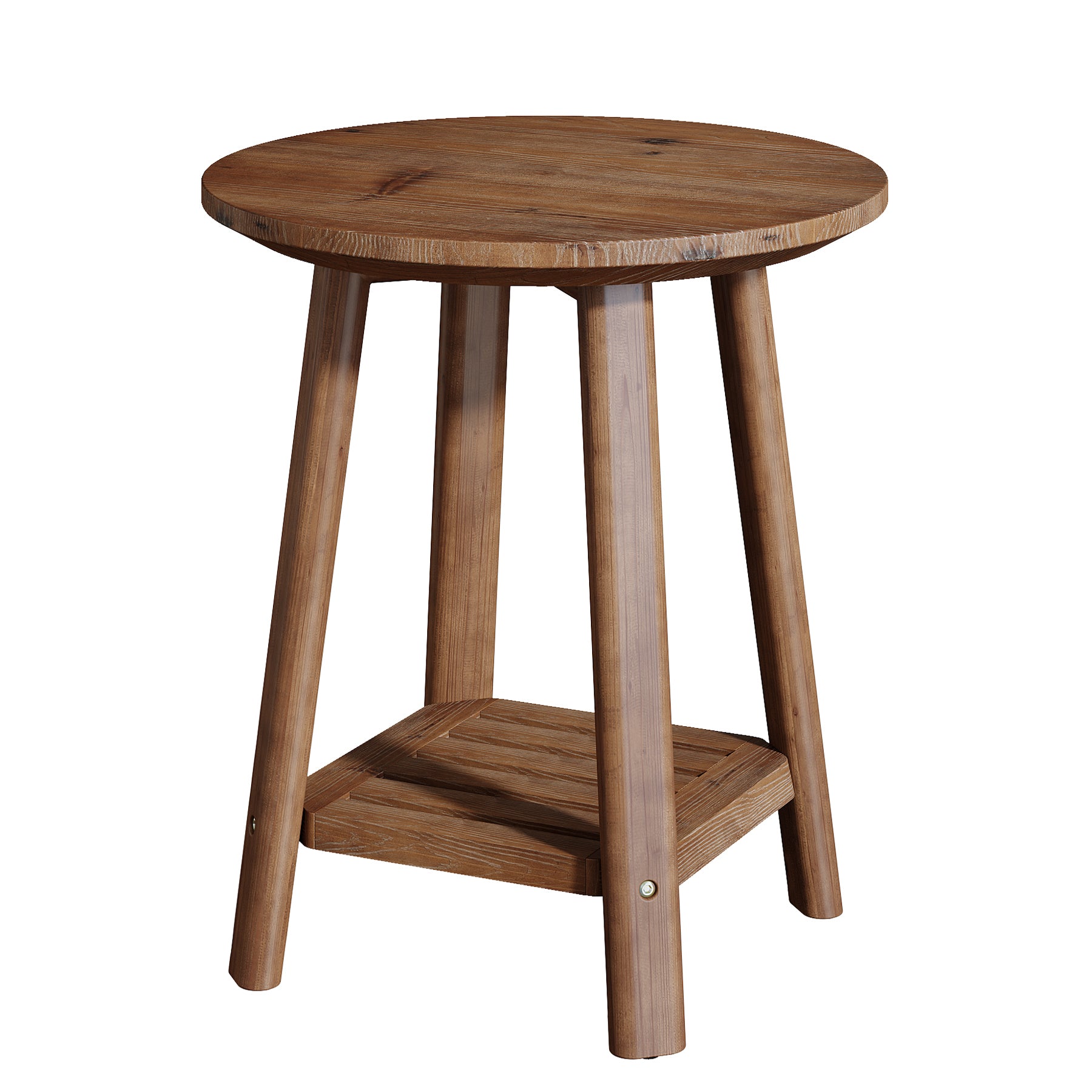 Tribesigns Round Side Table with 2-Tier Storage Shelf, Solid Wood End Table for Small Spaces