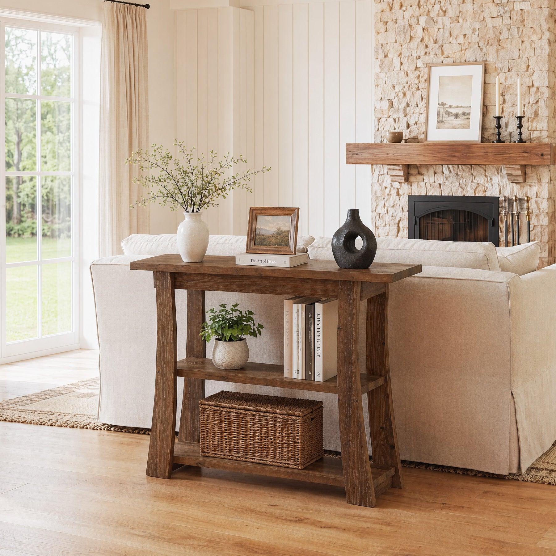 Tribesigns 41.3 Inch Solid Wood Console Table with 3-Tier Storage, Farmhouse Hallway Table