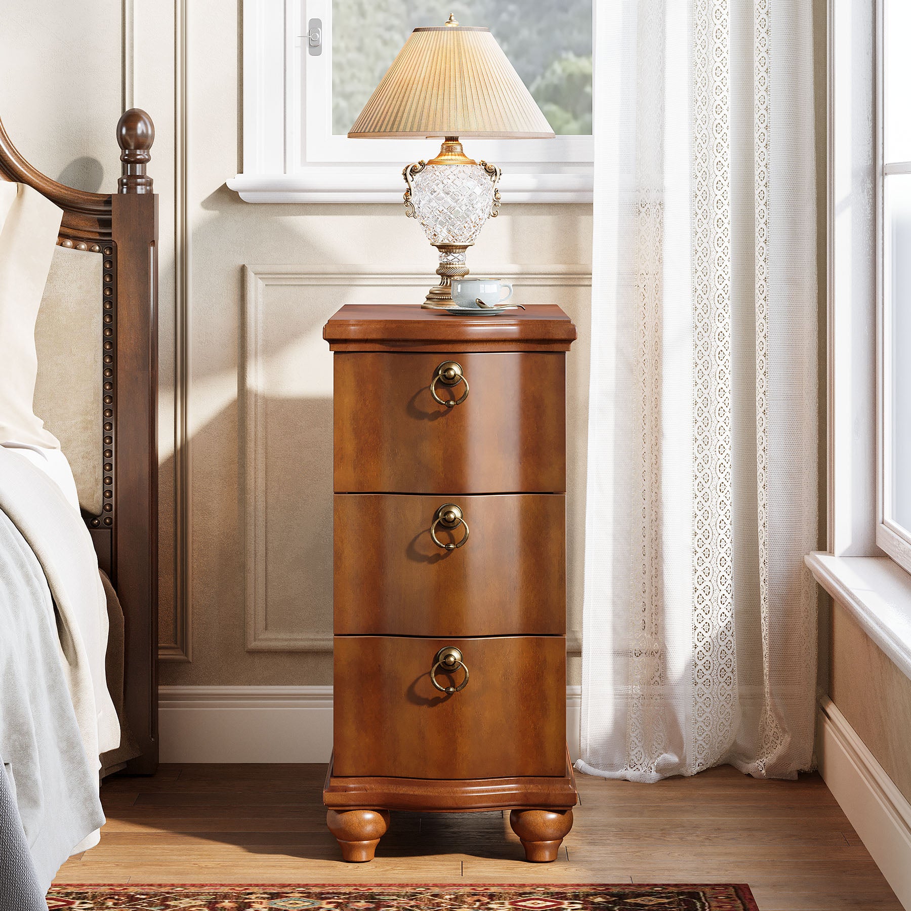Tribesigns 11.02-Inch Wide Wooden Nightstand with 3 Drawers and Solid Wood Legs, No Assembly Narrow Bedside Table for Bedroom
