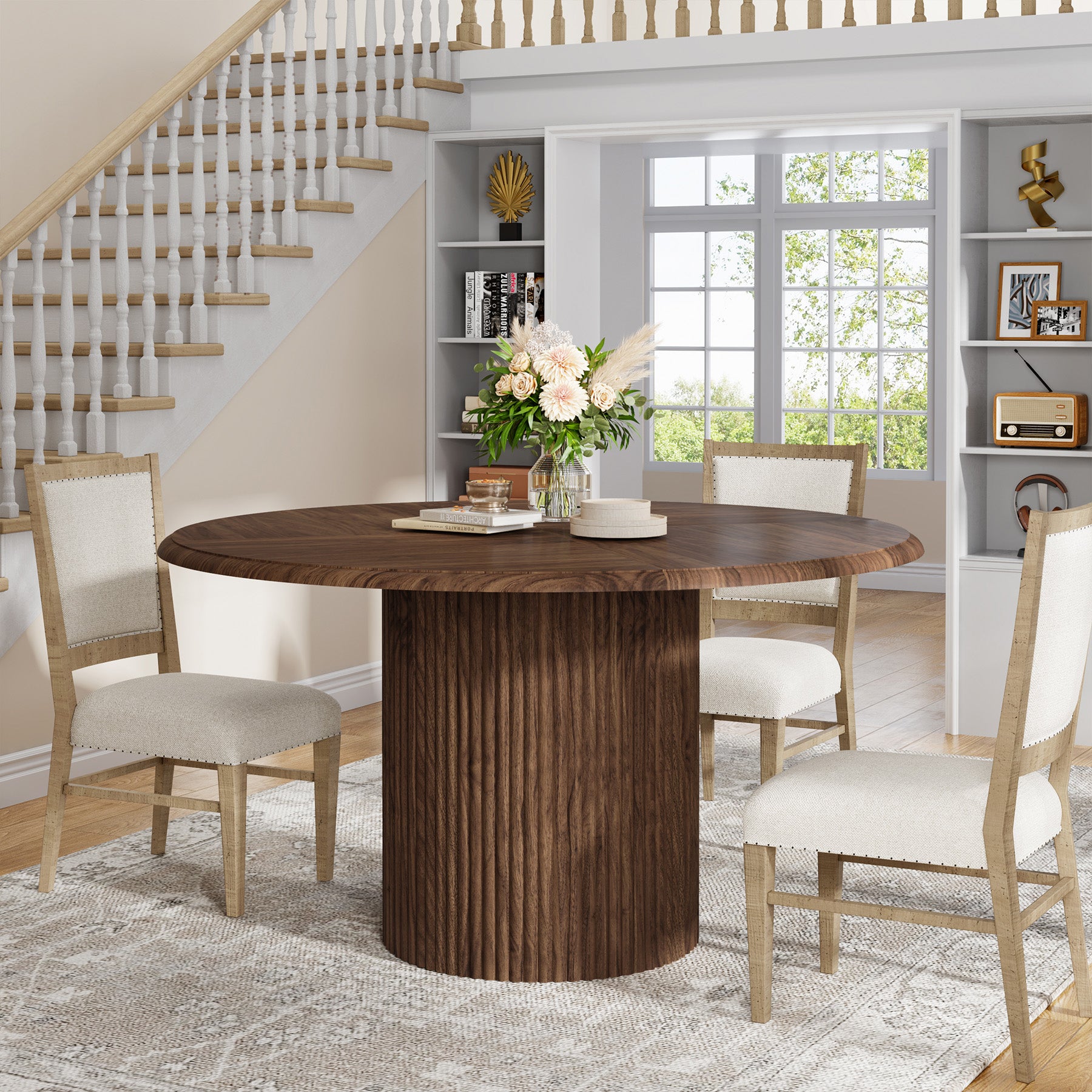 Modern Round Dining Table, 47-Inch 4-Seater with Metal Base