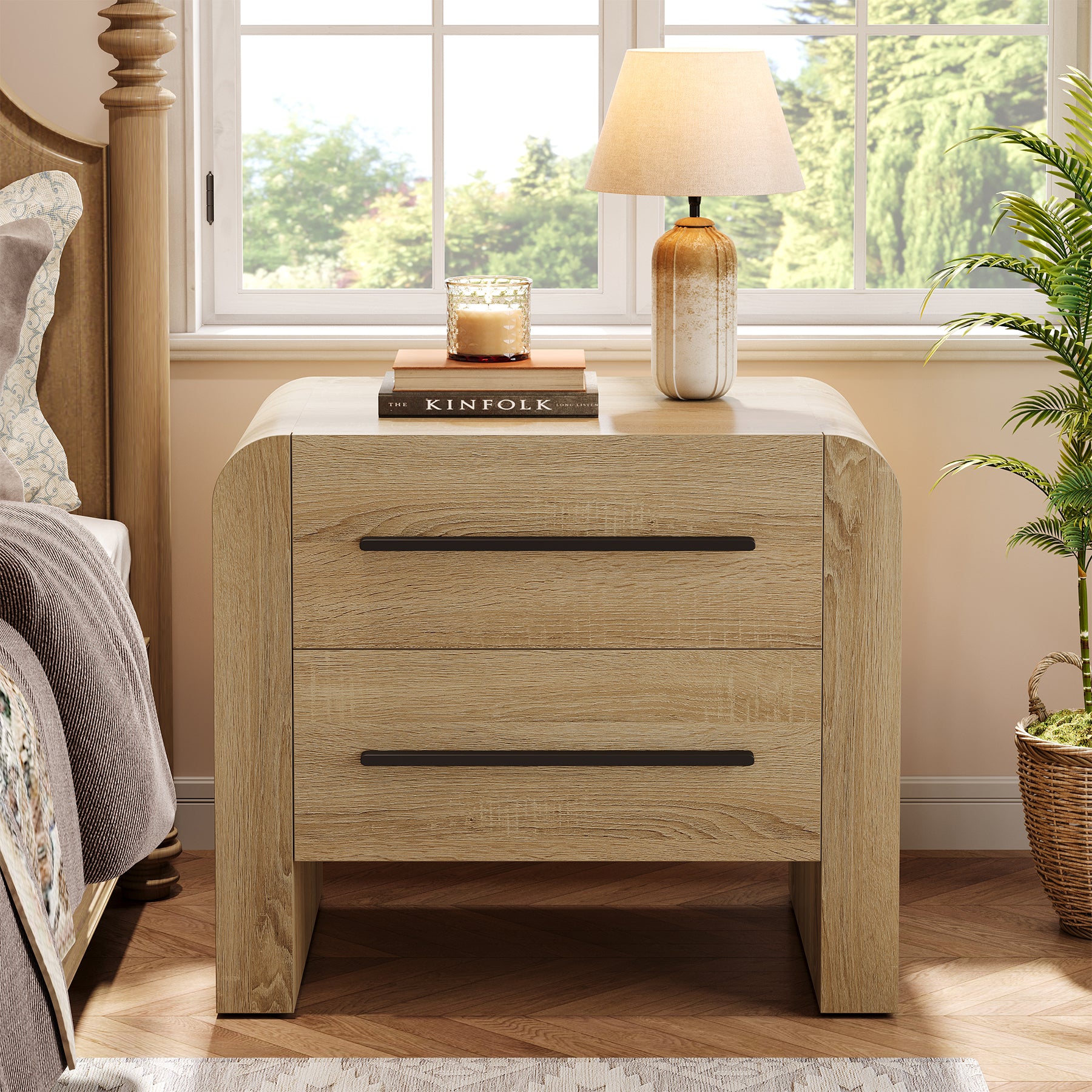 Tribesigns 27.55 Inch 2-Drawer Nightstand with Curved Edges, Modern Bedside Table for Bedroom