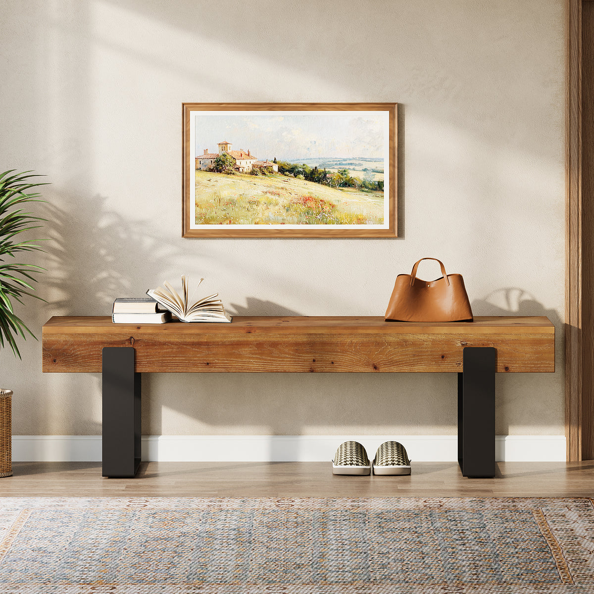 Tribesigns 63-Inch Solid Wood Entryway Bench, Farmhouse Shoe Bench with Metal Legs for Hallway