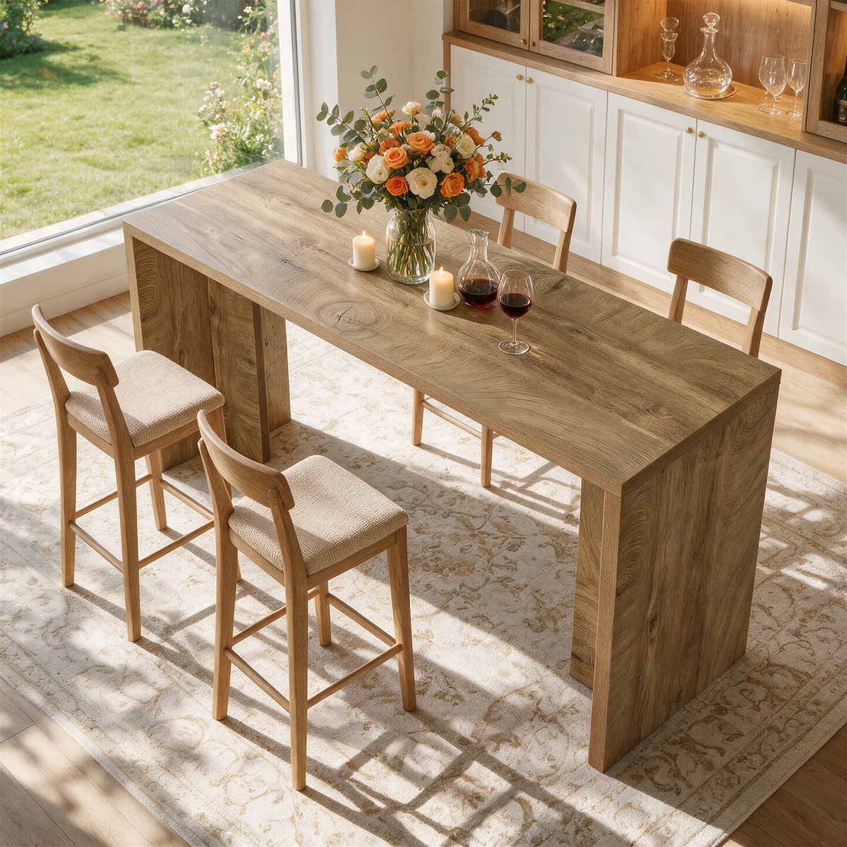 Tribesigns 55" Bar Table with Slim Top and Warm Wood Finish, Bar Height Table for Kitchen