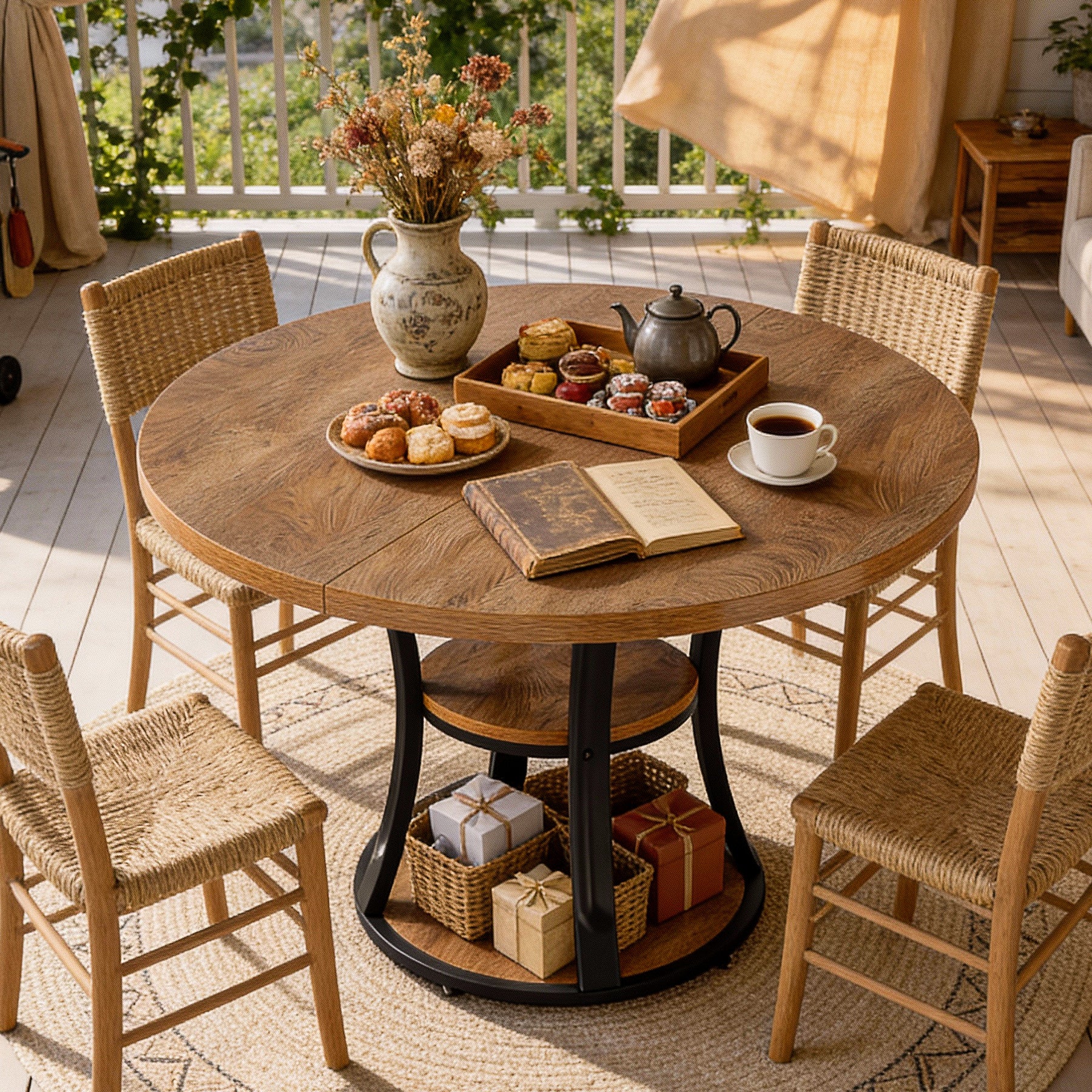 Tribesigns 39-Inch Round Dining Table for 2-4, 2-Tier Pedestal Table with Storage