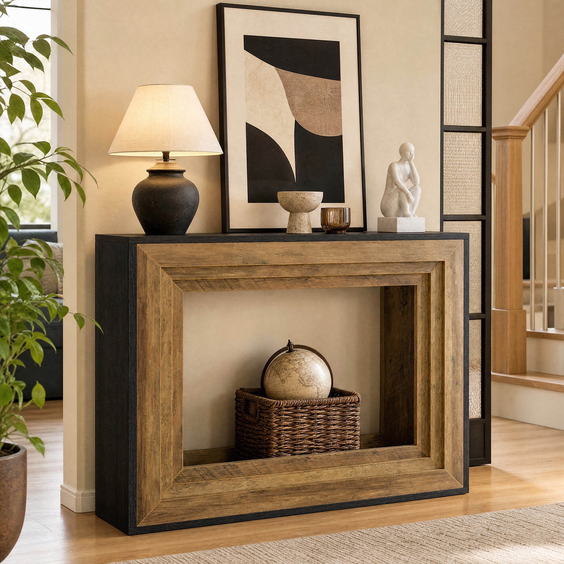 41.3-Inch Console Table with 2-Tier Storage, Farmhouse Hallway Table with Metal Brackets