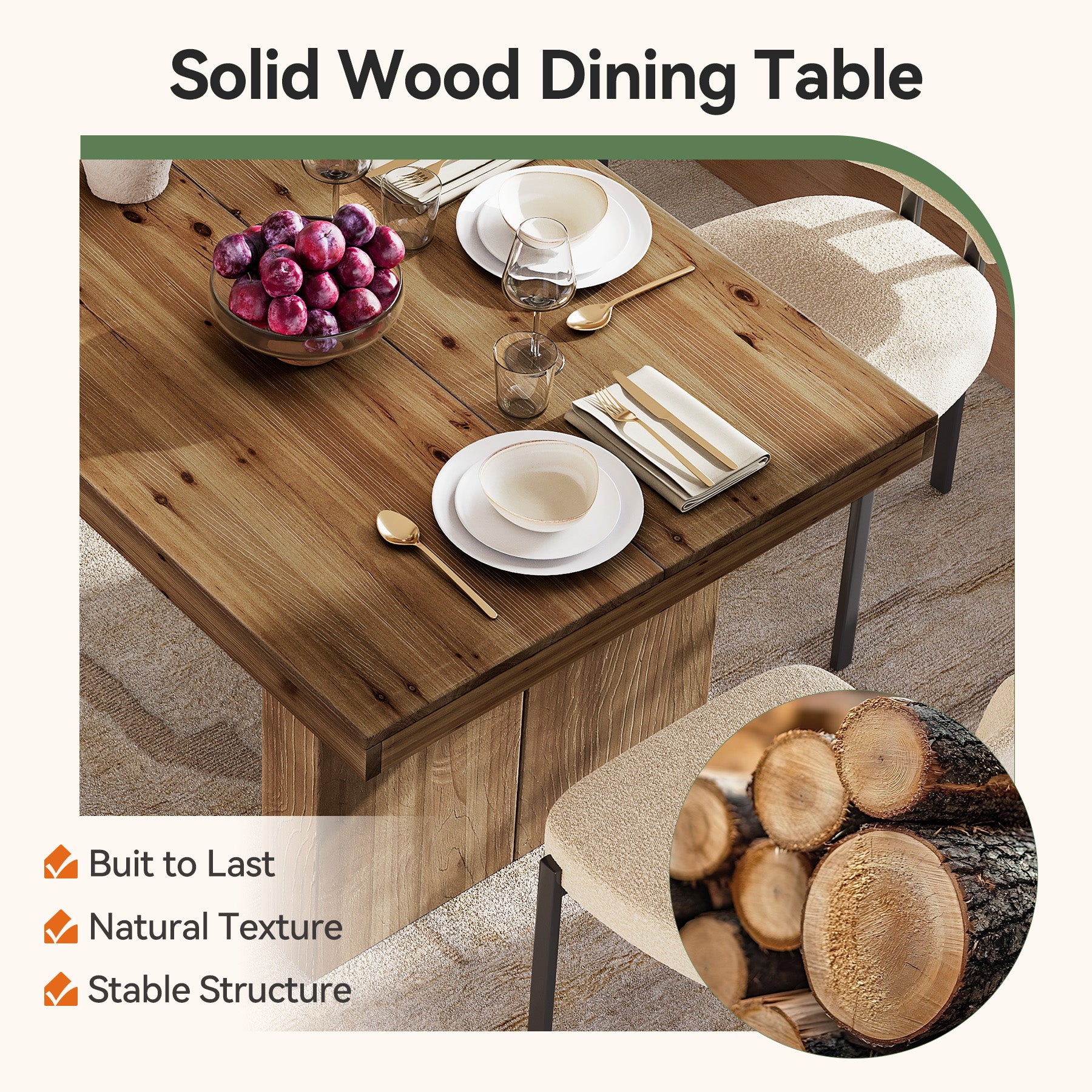 Tribesigns 63-Inch Solid Wood Dining Table for 4-6 People, Farmhouse Rectangle Kitchen Table with Heavy-Duty Wooden Legs for Dining Room