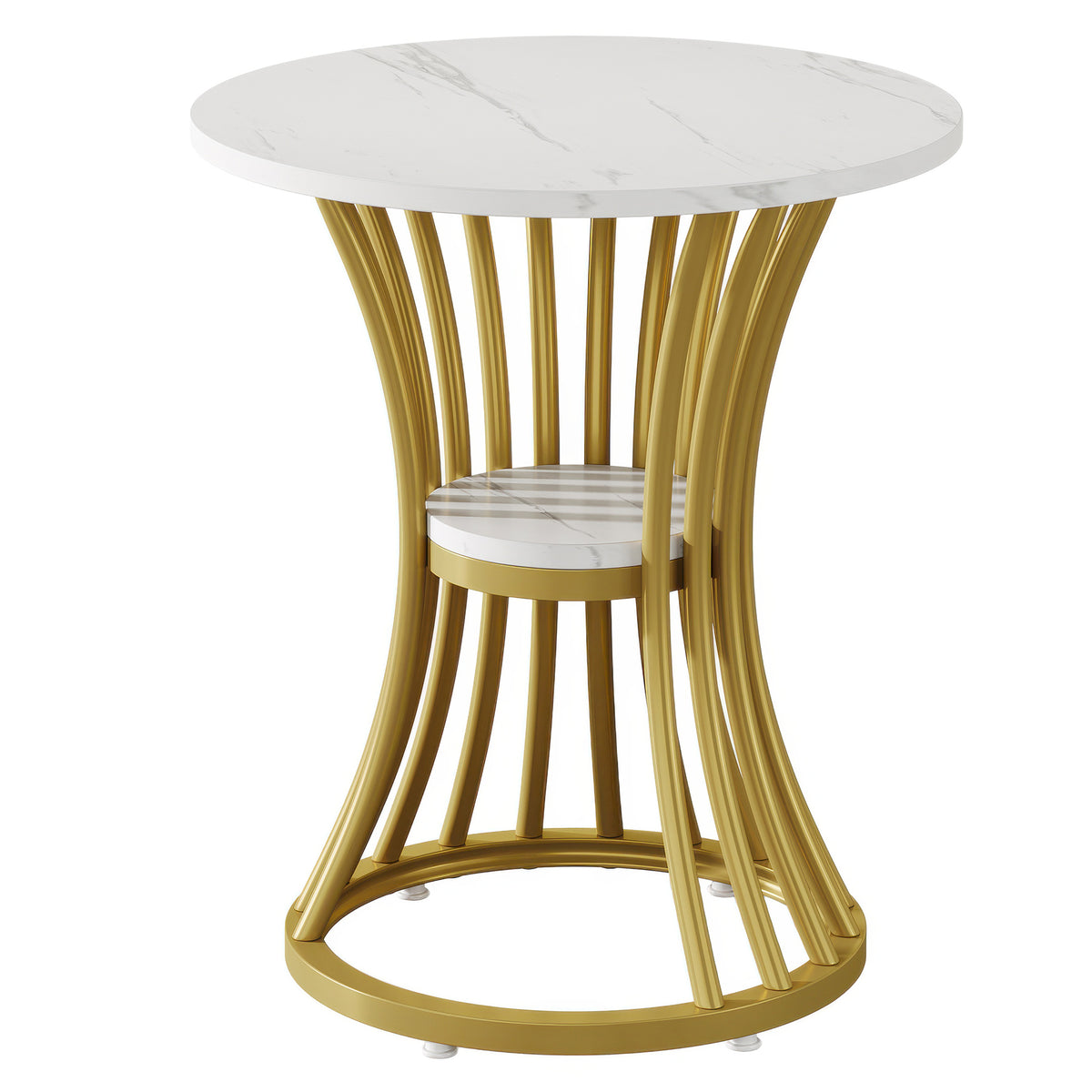 Tribesigns 20" Round End Table with 2-Tier Storage, White Faux Marble Side Table for Living Room