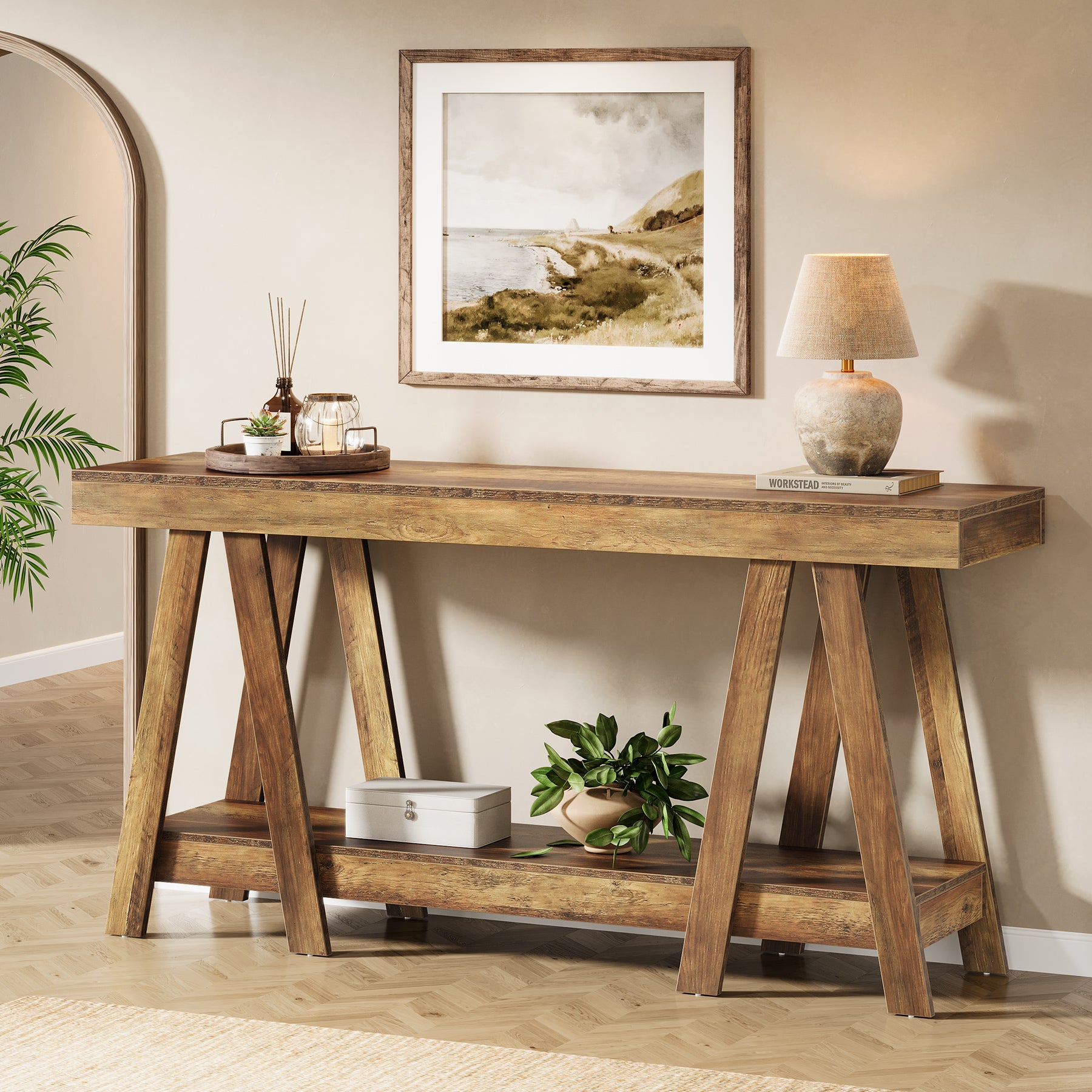 Tribesigns 70.87-Inch Farmhouse Console Table with 2-Tier Storage and A-Shaped Frame, Narrow Entryway Sofa Table for Living Room and Foyer