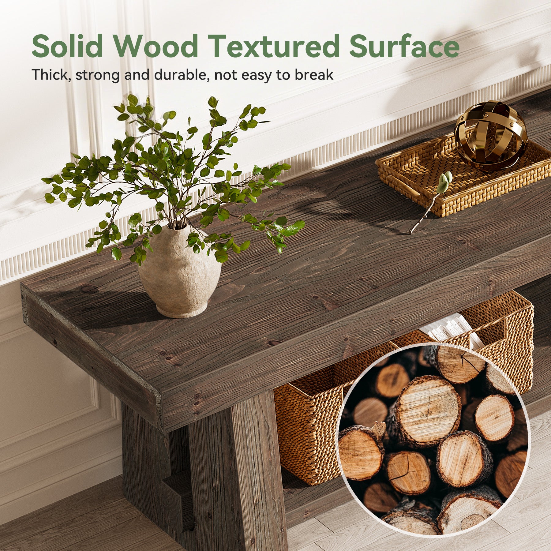 Tribesigns 63-Inch Solid Wood Farmhouse Bench with 2-Tier Open Shoe Storage
