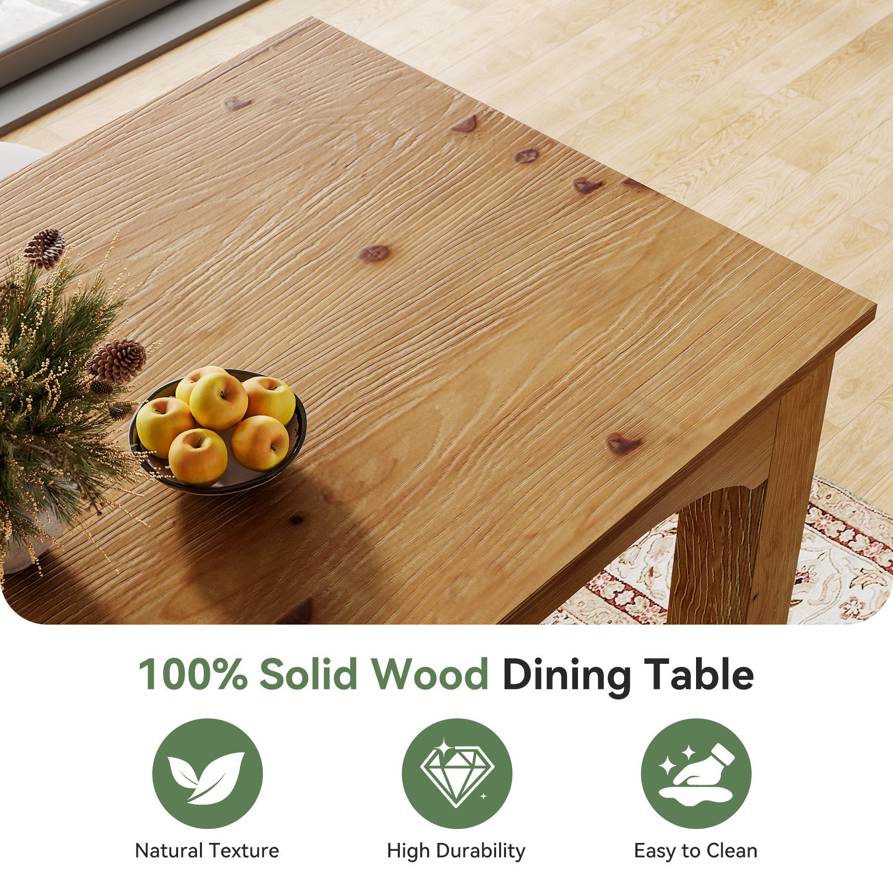 78.7-Inch Solid Wood Dining Table for 6-8, Extra-Long Farmhouse Table for Kitchen