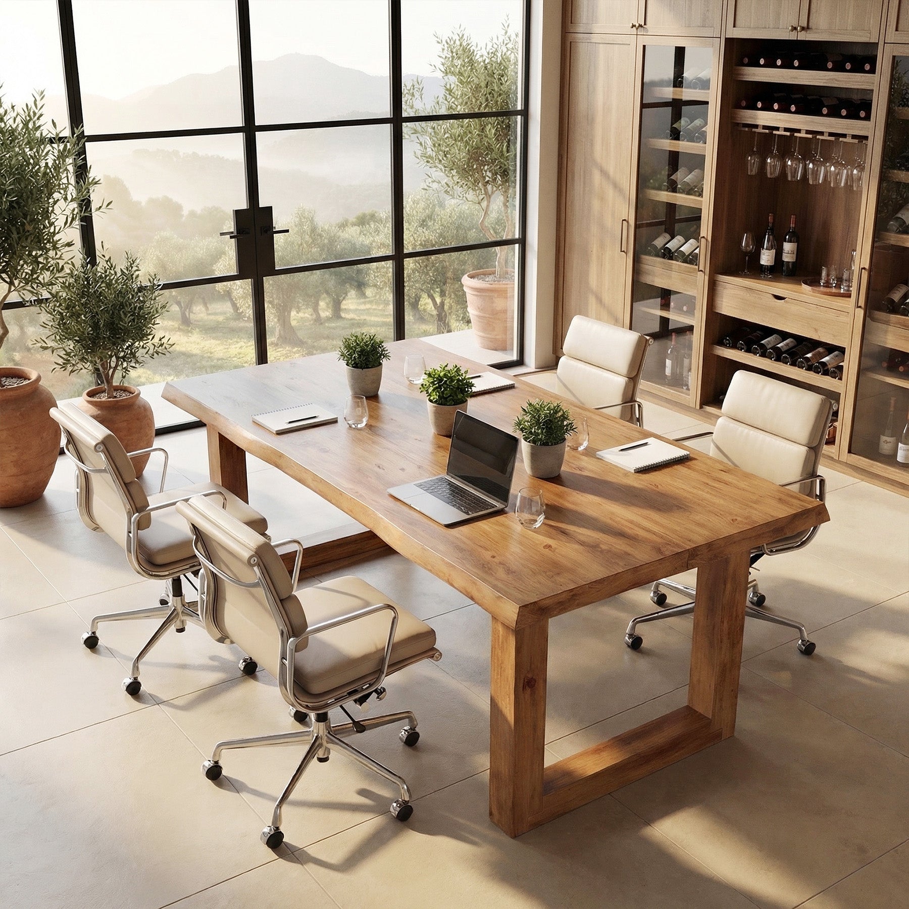 63-Inch Solid Wood Computer Desk with Live Edge Top, Rectangular Executive Desk for Home Office