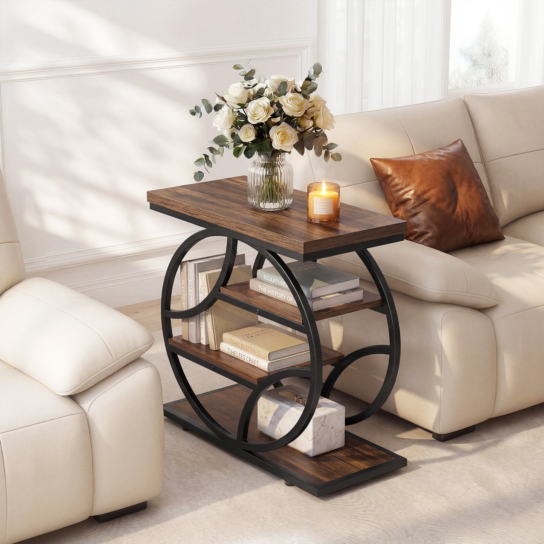 Tribesigns 25.59" Side Table, 4-Tier Narrow End Table for Living Room Bedroom