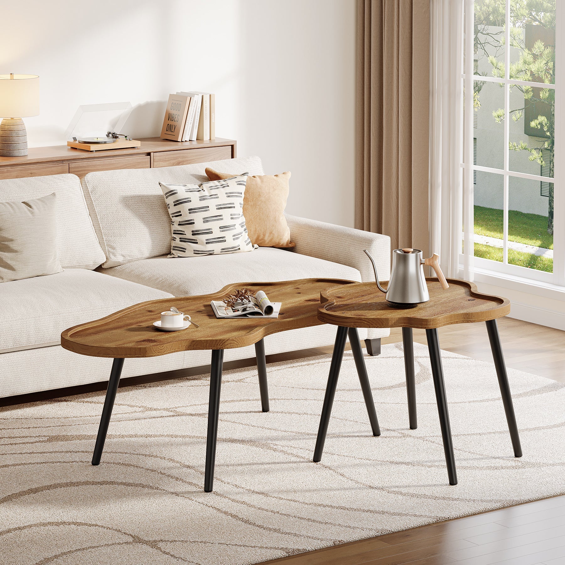 Tribesigns Solid Wood Nesting Coffee Table Set of 2