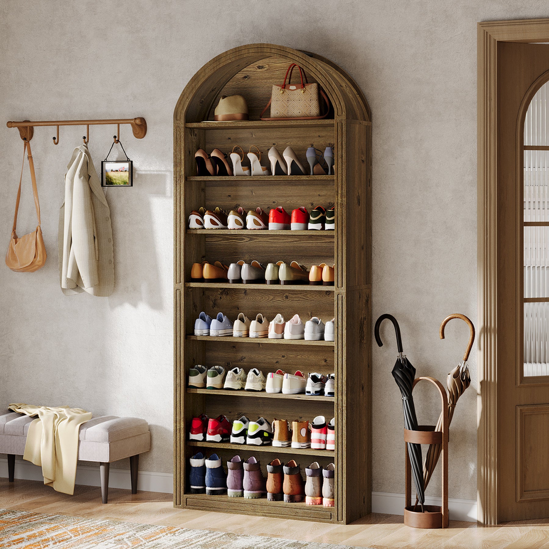 Tribesigns 8-Tier Shoe Storage Cabinet, Tall Wooden Shoe Rack for Entryway
