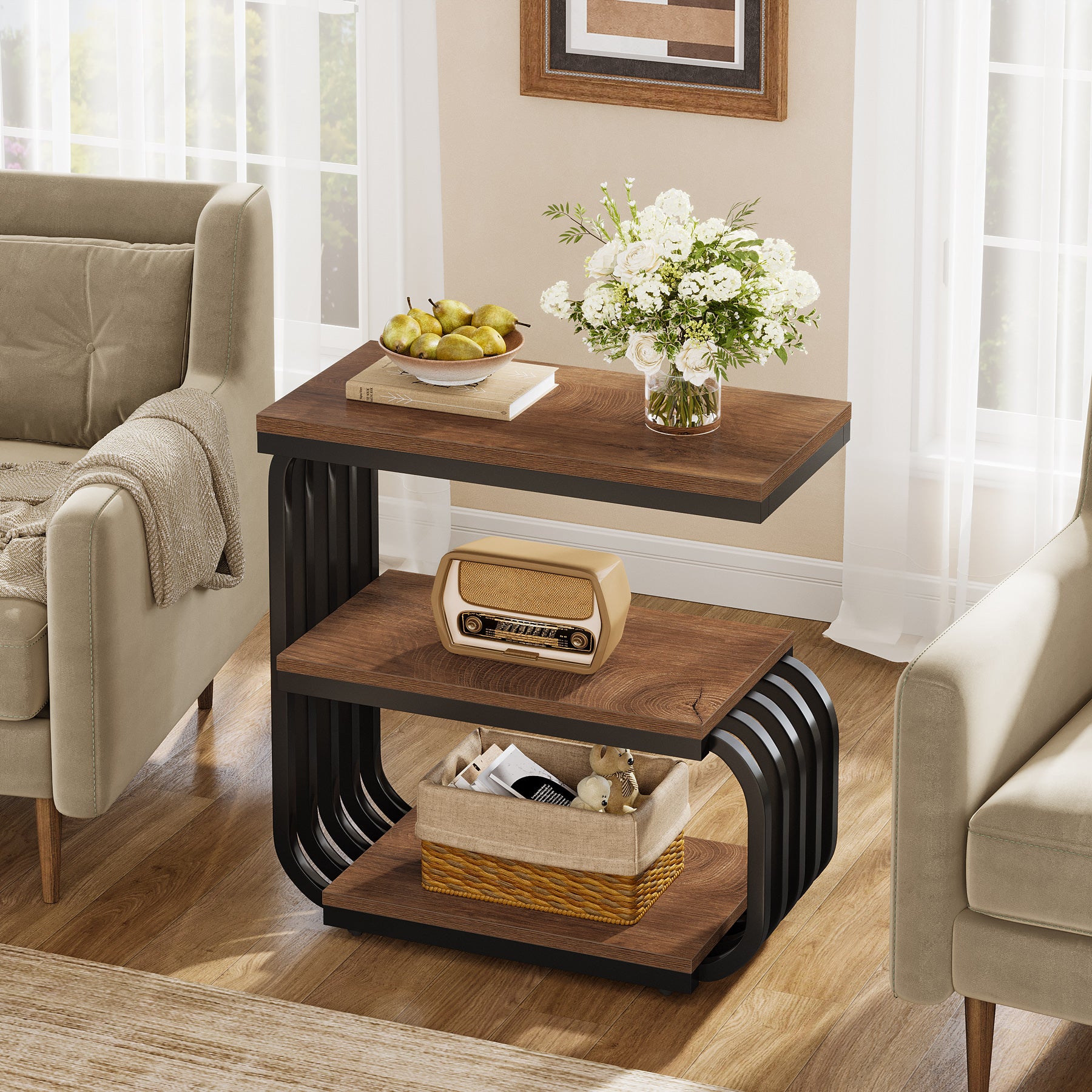 Tribesigns 3-Tier Narrow End Table, C-Shaped Side Table for Living Room