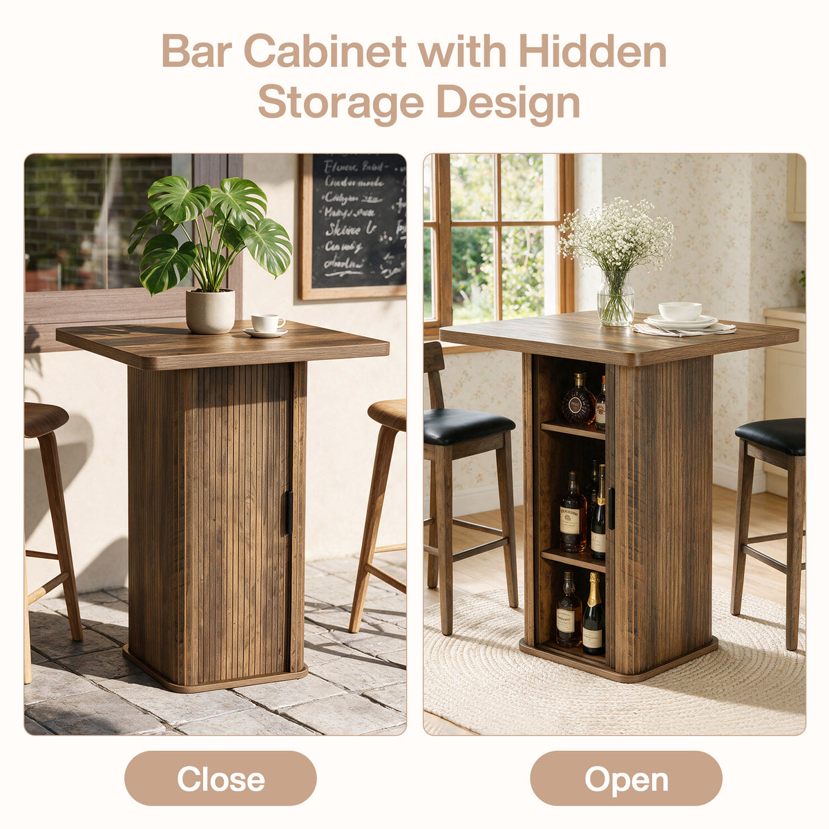 Tribesigns 35.43" H Bar Table with 3-Tier Storage Cabinet, High Top Pub Table for Small Kitchens