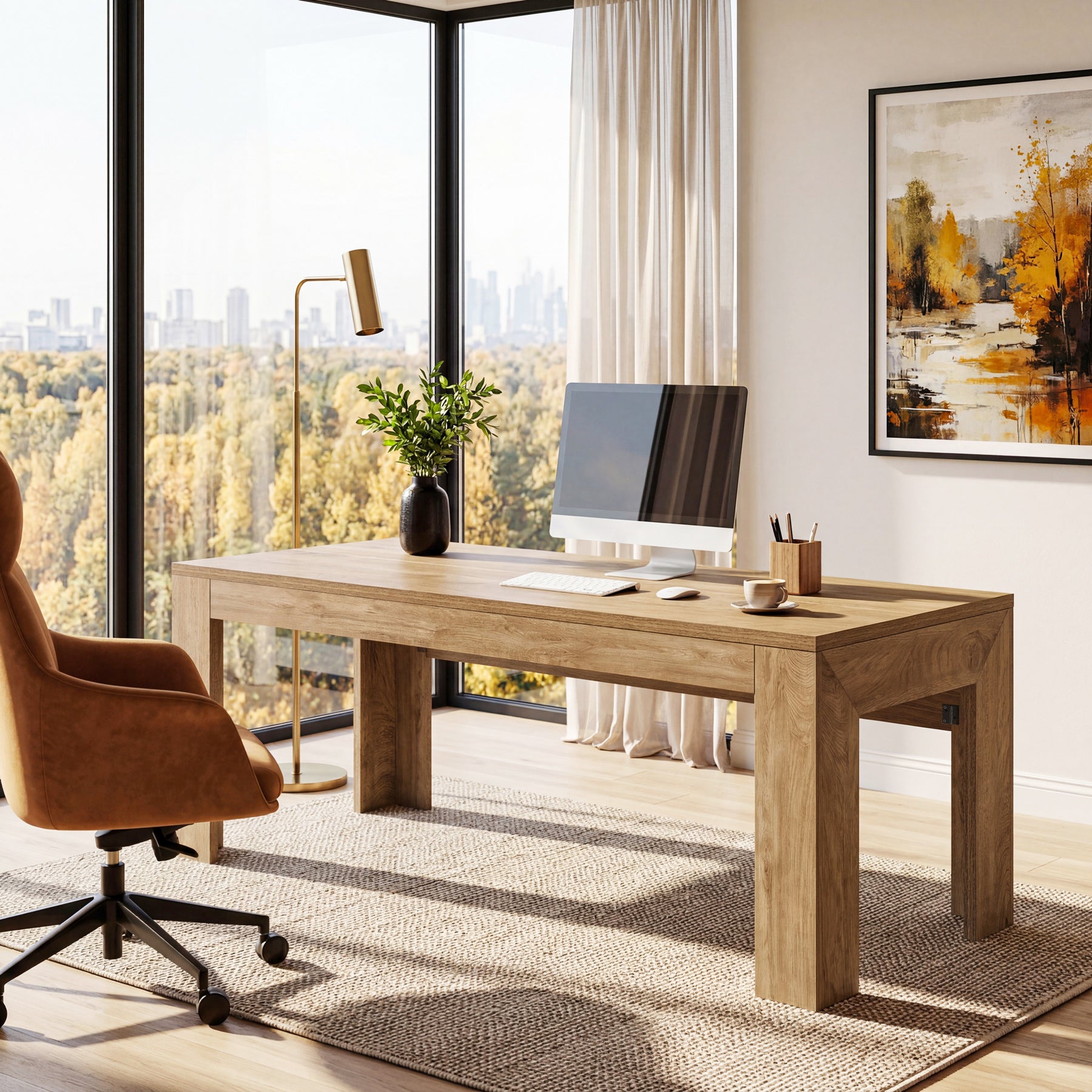 Tribesigns 63-Inch Modern Home Office Desk, Large Wooden Computer Desk for Study and Office