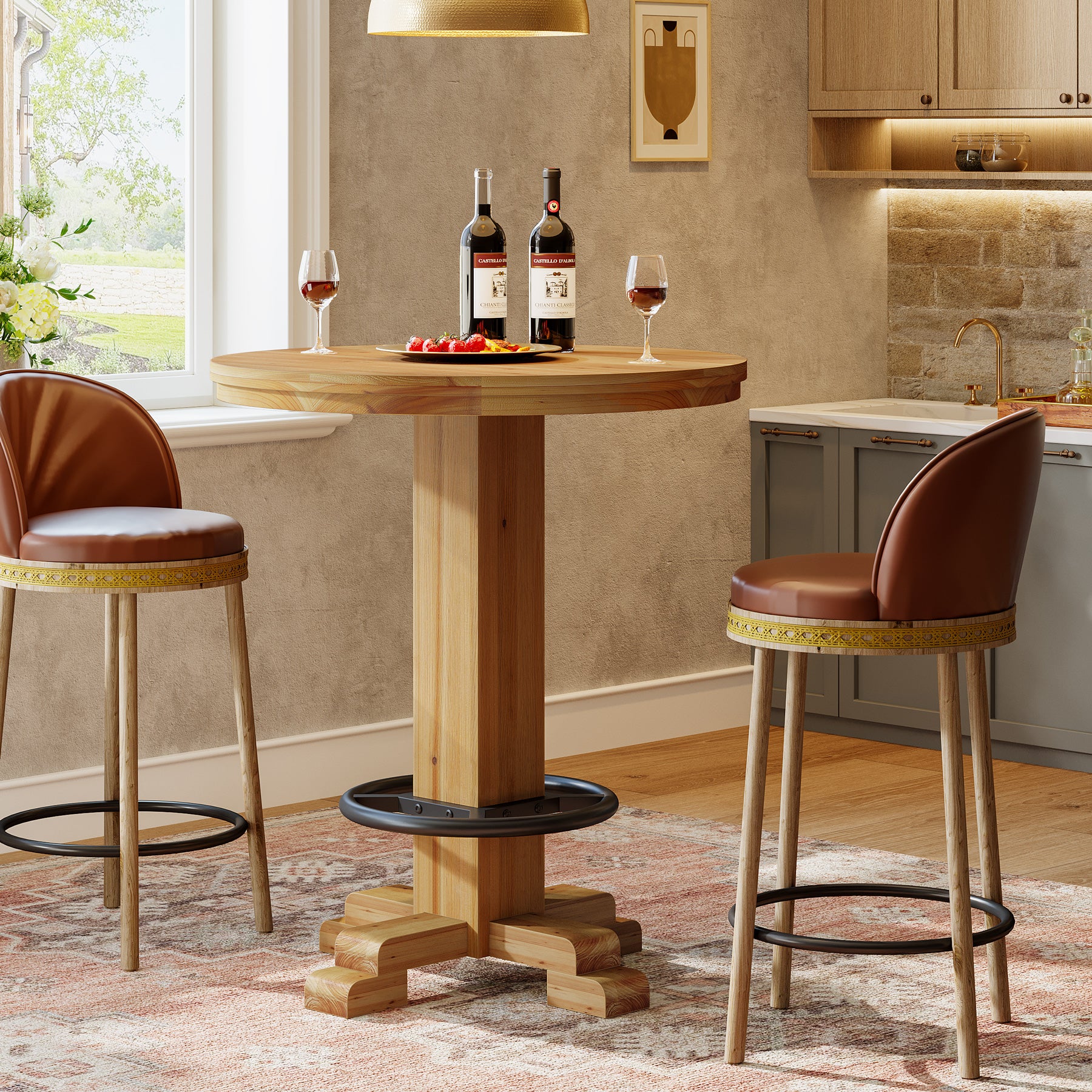 Tribesigns 37.4-Inch Round Counter Height Bar Table, Solid Wood Bistro Table with Metal Footrest for Small Spaces