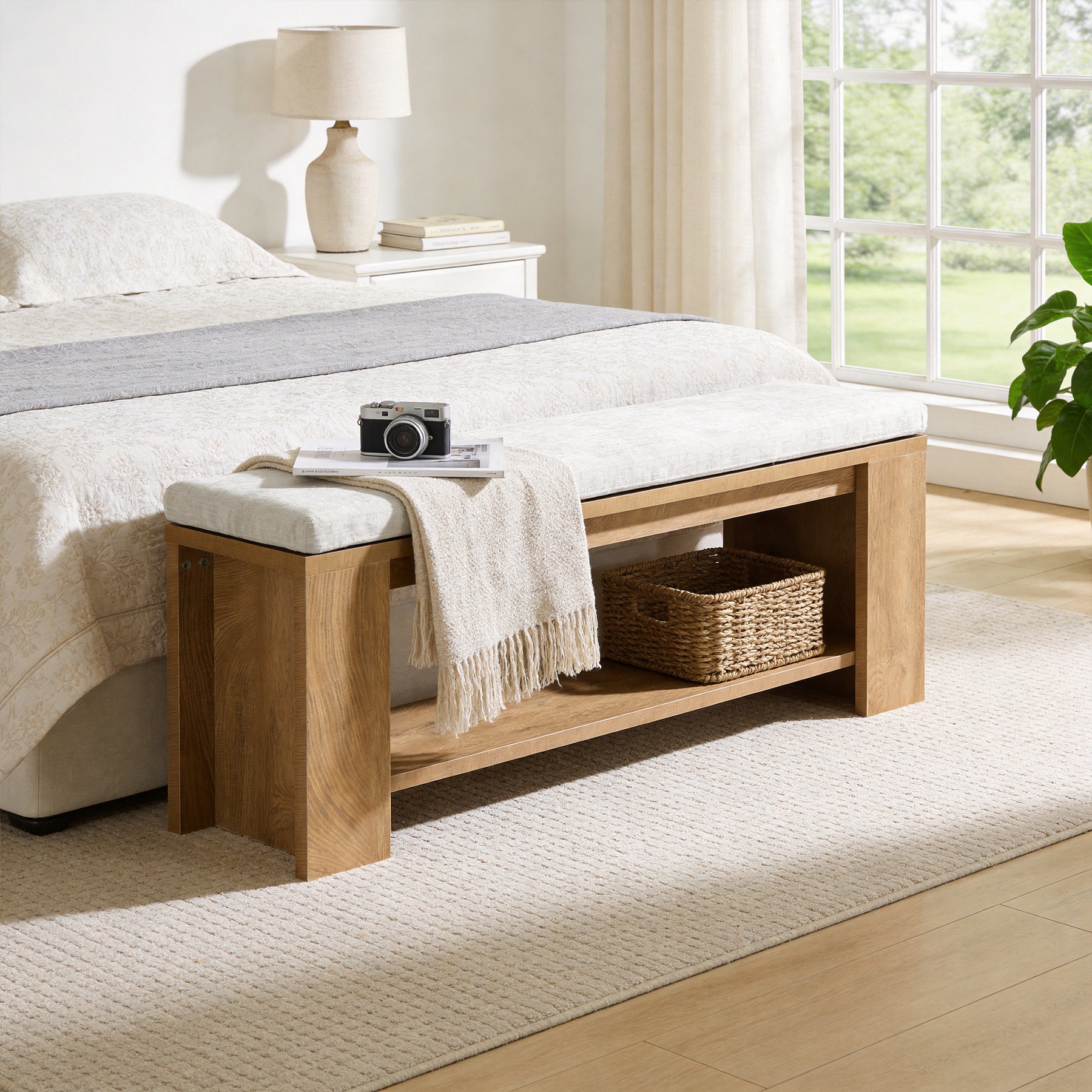 Tribesigns 47.24-Inch Upholstered Hallway Bench with Padded Seat, Farmhouse Bed Bench for Bedroom