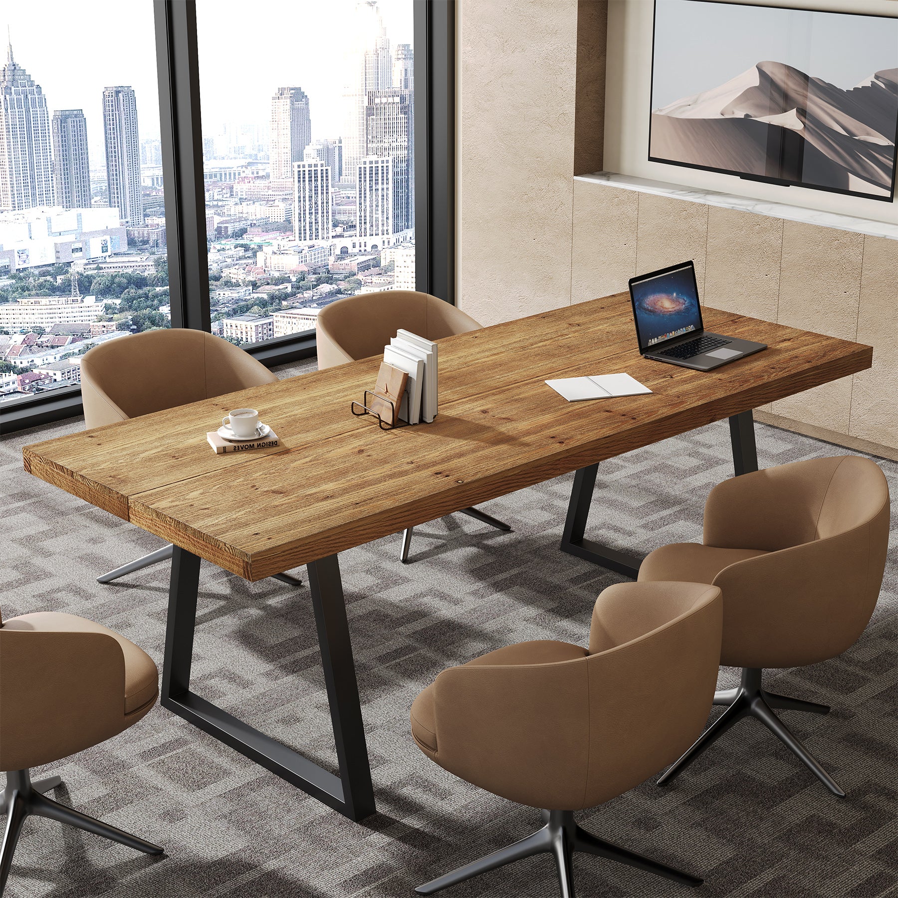 Tribesigns 63-Inch Industrial Executive Desk with Solid Wood Panels and Metal Legs, Computer Writing Desk for Home Office Study and Small Conference Room