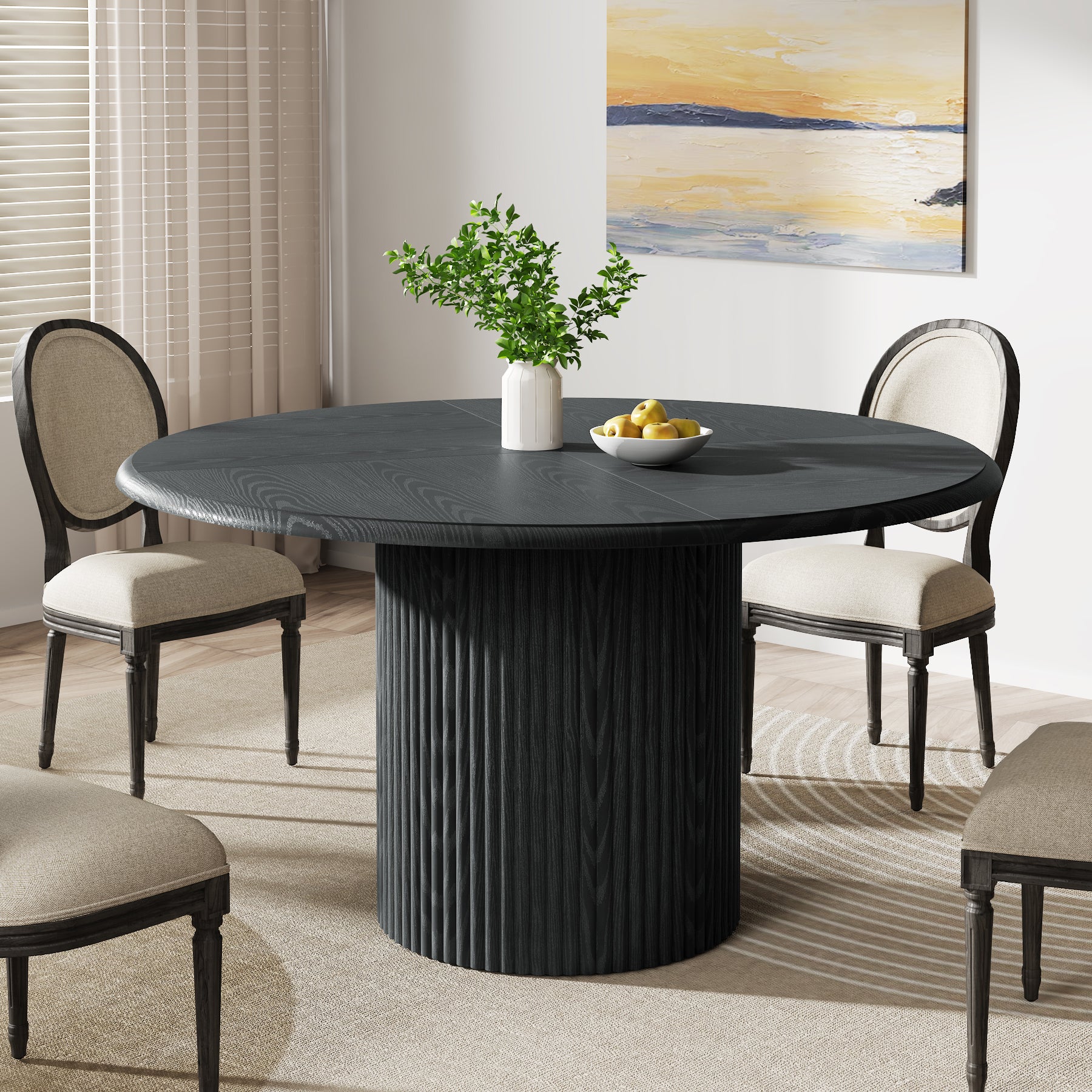 Modern Round Dining Table, 47-Inch 4-Seater with Metal Base