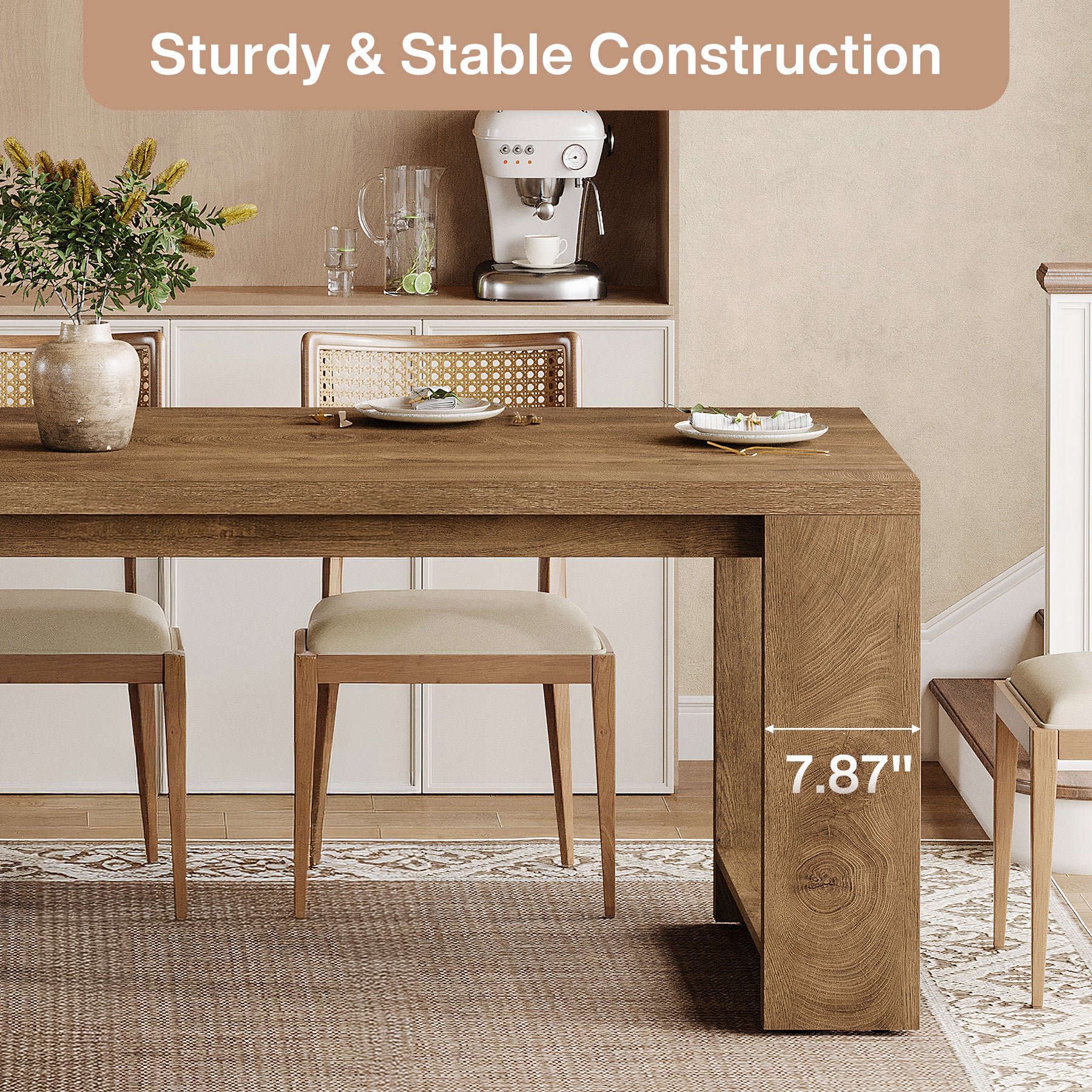 Tribesigns 86.6-Inch Dining Table for 6 with Reinforced Base, Long Farmhouse Table for Kitchen