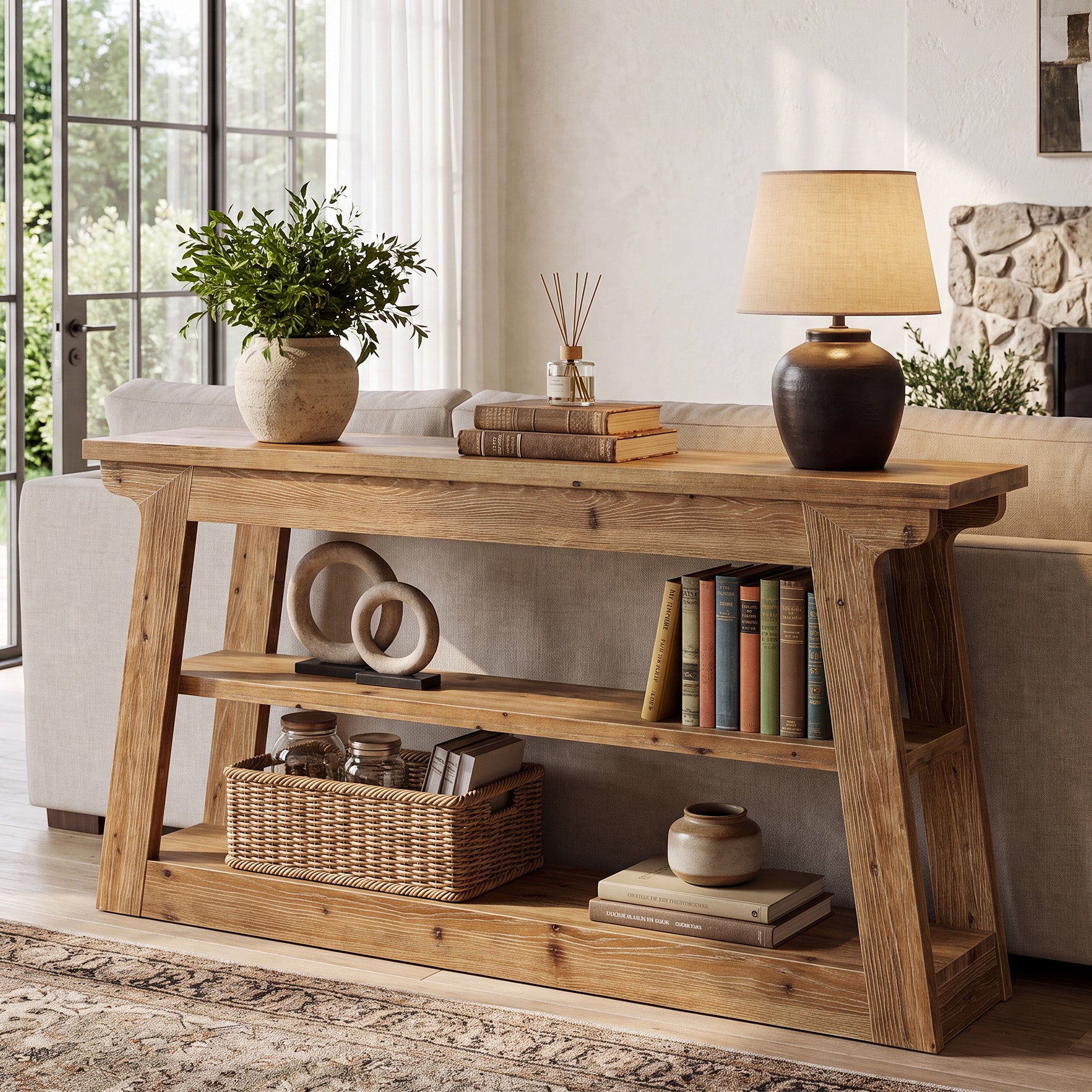 Tribesigns 63-Inch Solid Wood Console Table with 3-Tier Storage, Farmhouse Hallway Entry Table