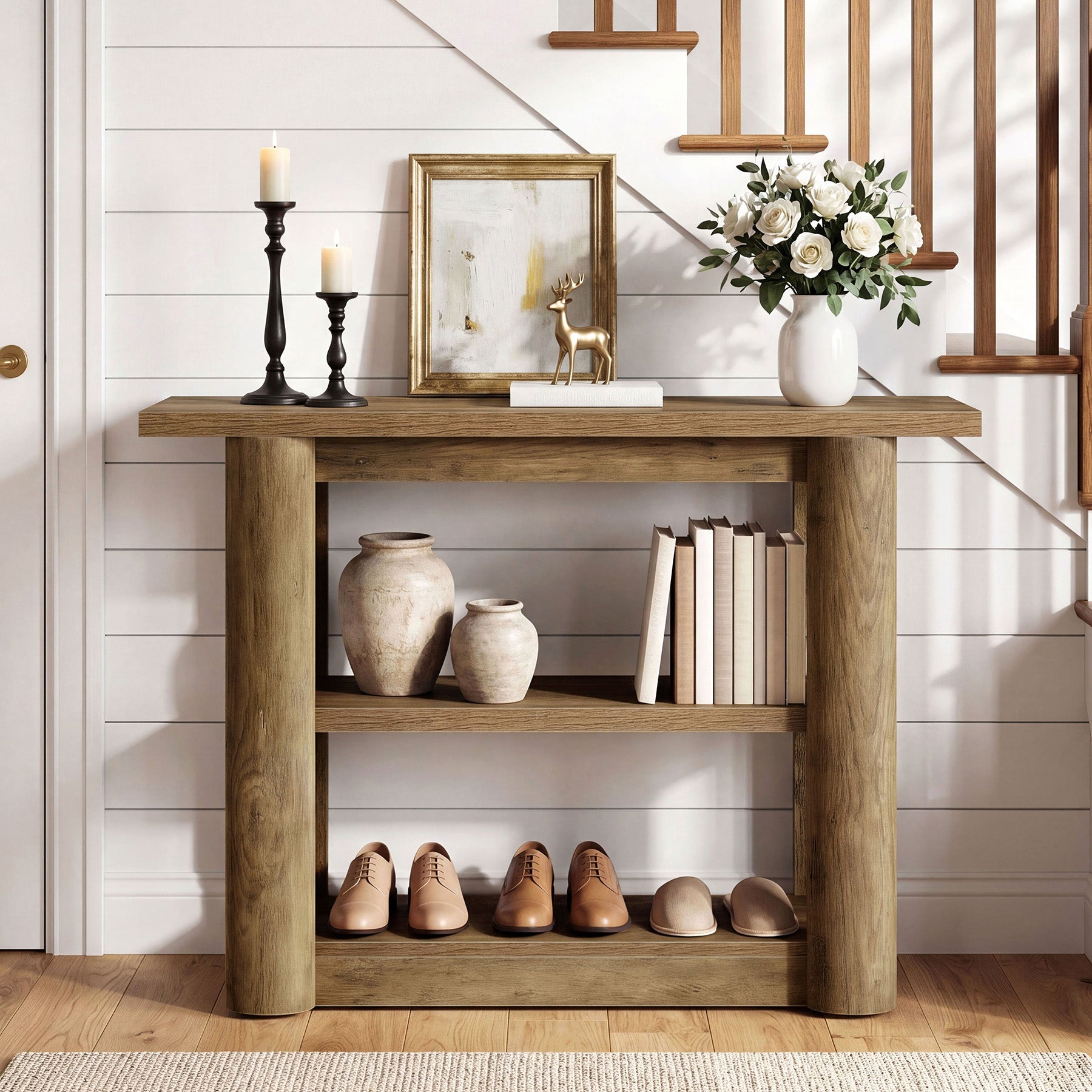 42-Inch Farmhouse Console Table, 3-Tier Narrow Sofa Table with Shelves for Entryway, Living Room