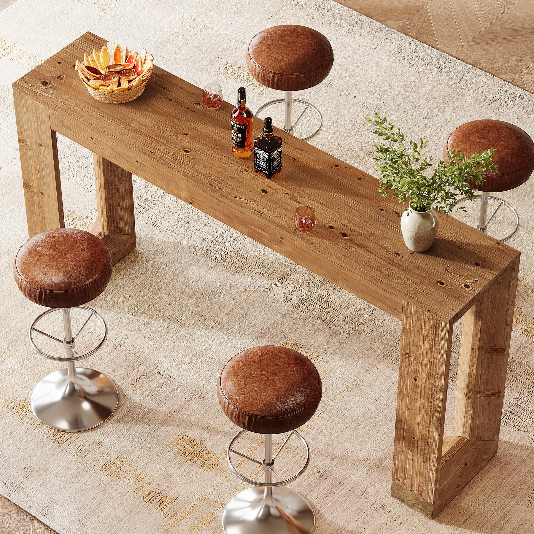 Tribesigns 63-Inch Solid Wood Counter Height Bar Table, Narrow Pub Dining Table for Kitchen and Home Bar