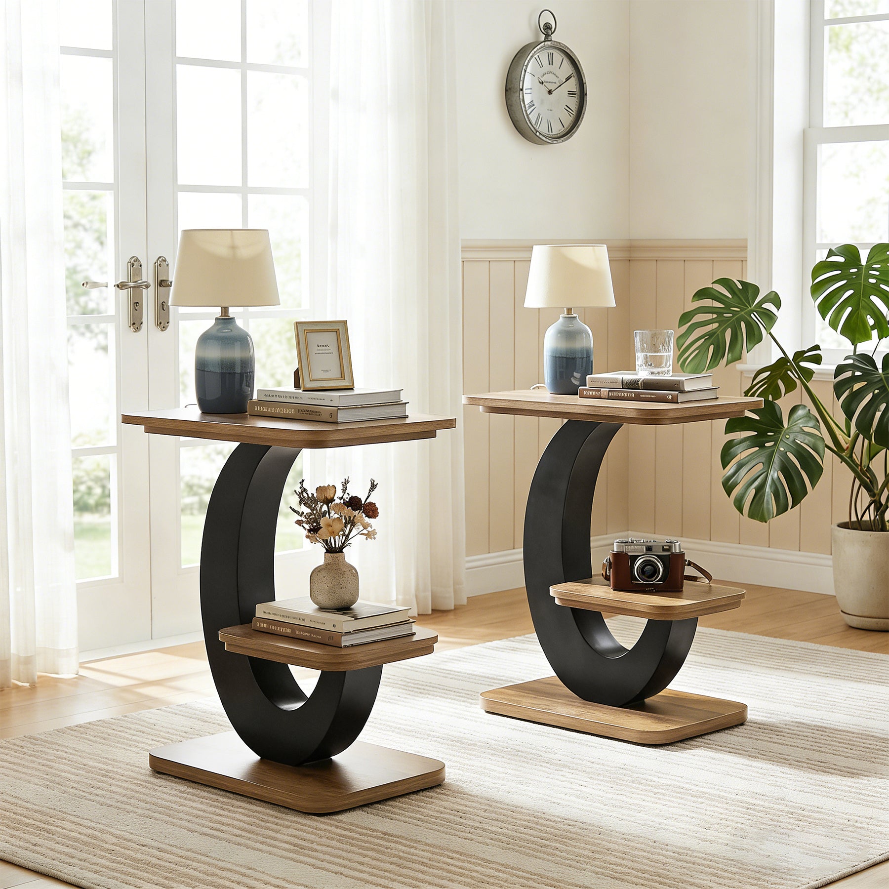 23.6-Inch 2-Tier Narrow End Table with Storage Shelf, Industrial Side Table Nightstand for Living Room