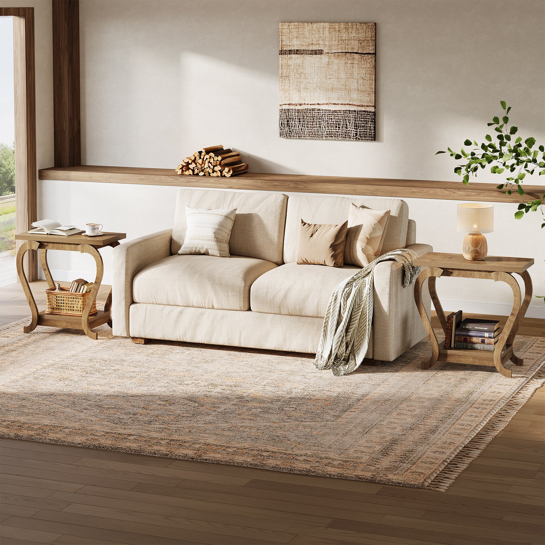 Brown Wooden End Table, 23.62 Inch 2-Tier Side Table for Small Spaces