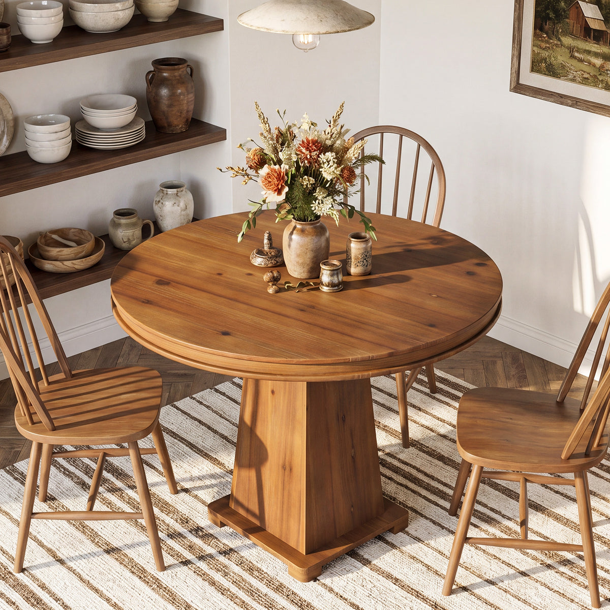 Tribesigns 31.5 Inch Round Dining Table with Solid Wood Top and Geometric Base, Small Kitchen Table for 2-4