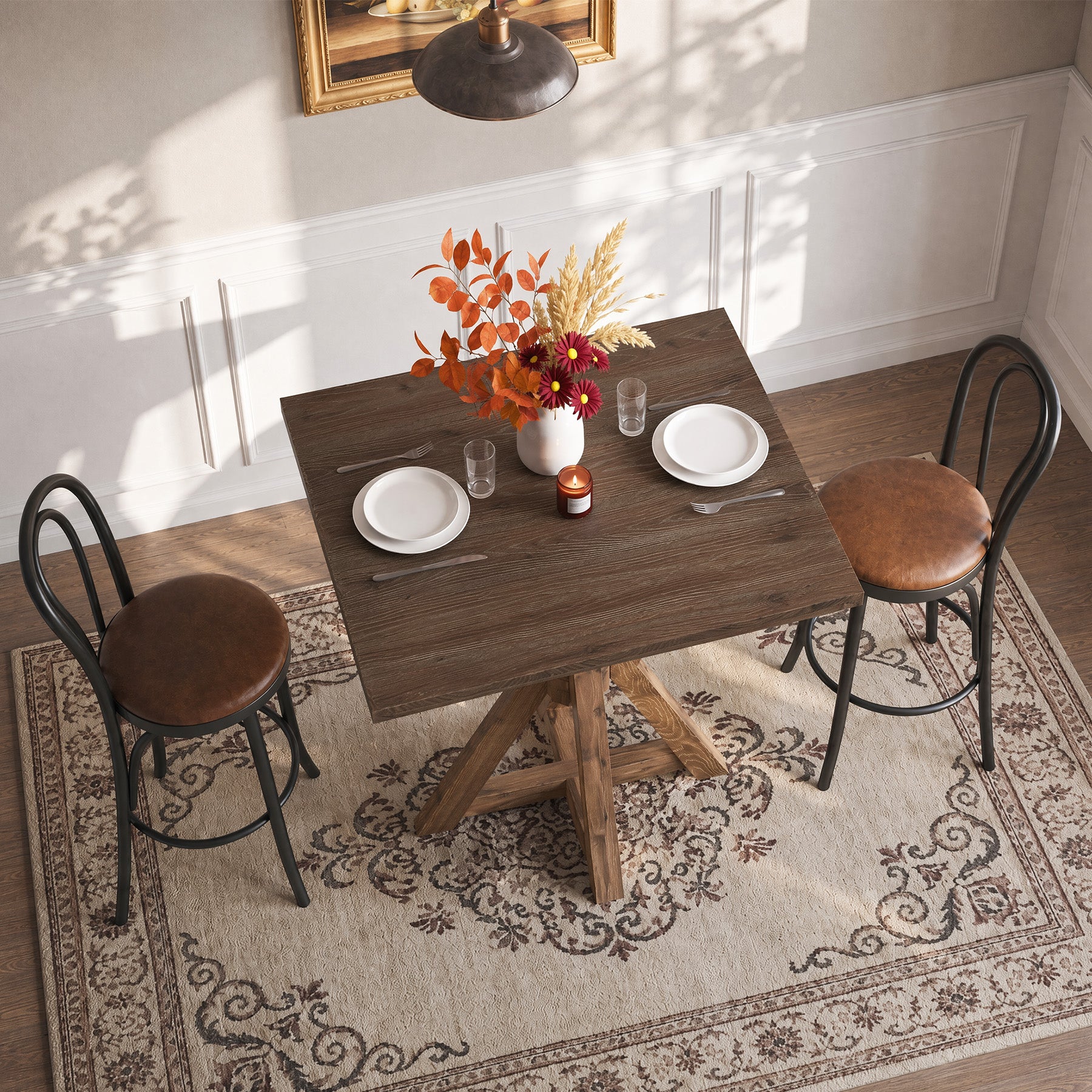 Tribesigns 31.5-Inch Solid Wood Dining Table with X-Frame, Farmhouse Kitchen Table for 2-4