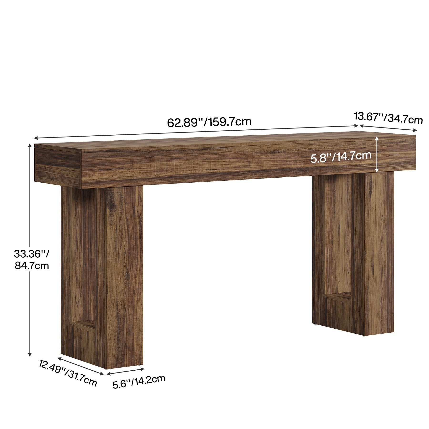 63" Rustic Wood Console Table - Farmhouse Sofa Table
