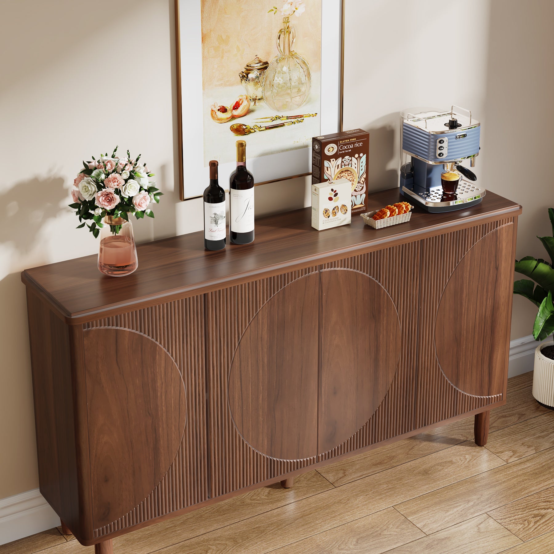 Tribesigns 59.4-Inch Modern Buffet Cabinet with Doors and 4-Tier Inner Shelves, Sideboard Storage Cabinet for Living Room Kitchen and Dining Room