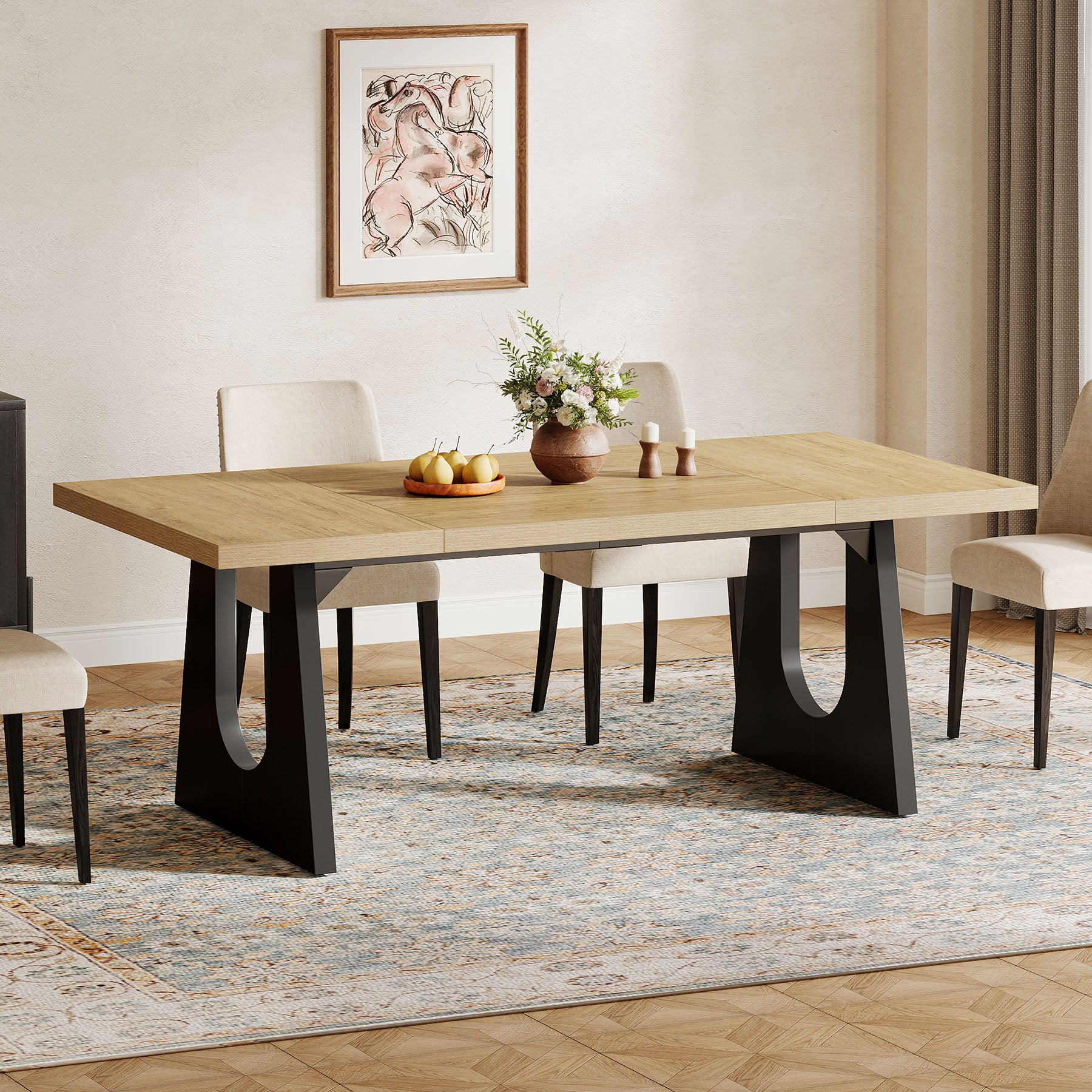 70.9-Inch Rectangular Dining Table with Thick MDF Top, Farmhouse Kitchen Table for Dining Room